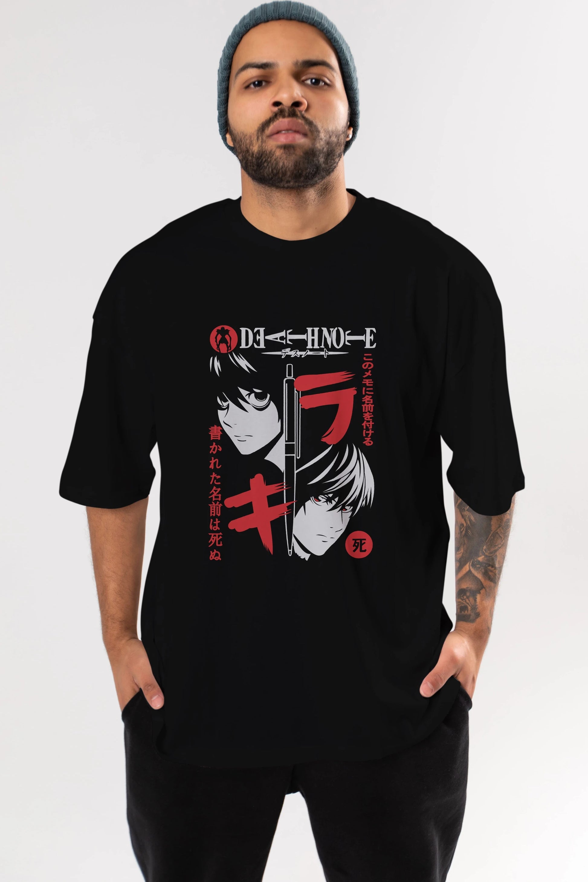 DEATHNOTE L vs KIRA Anime Ön Baskılı Oversize t-shirt %100 pamuk Erkek Kadın Unisex