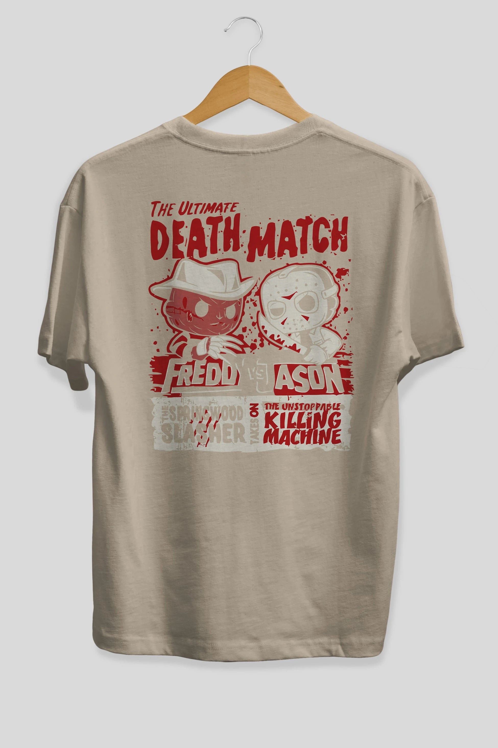 Freddy vs Jason Arka Baskılı Oversize t-shirt Erkek Kadın Unisex %100 Pamuk Bisiklet Yaka tişort