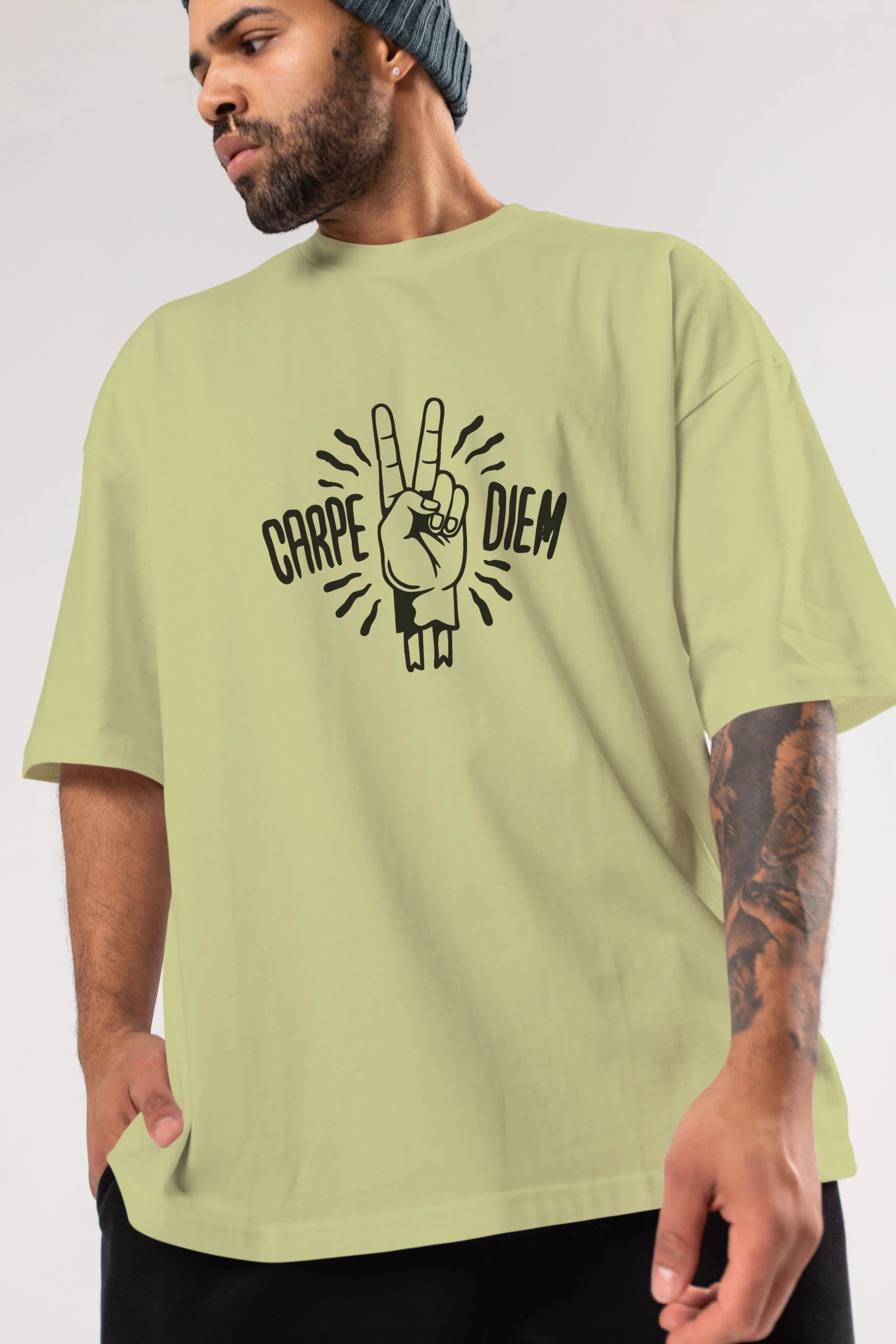 Carpe Diem Ön Baskılı Oversize t-shirt %100 pamuk Erkek Kadın Unisex