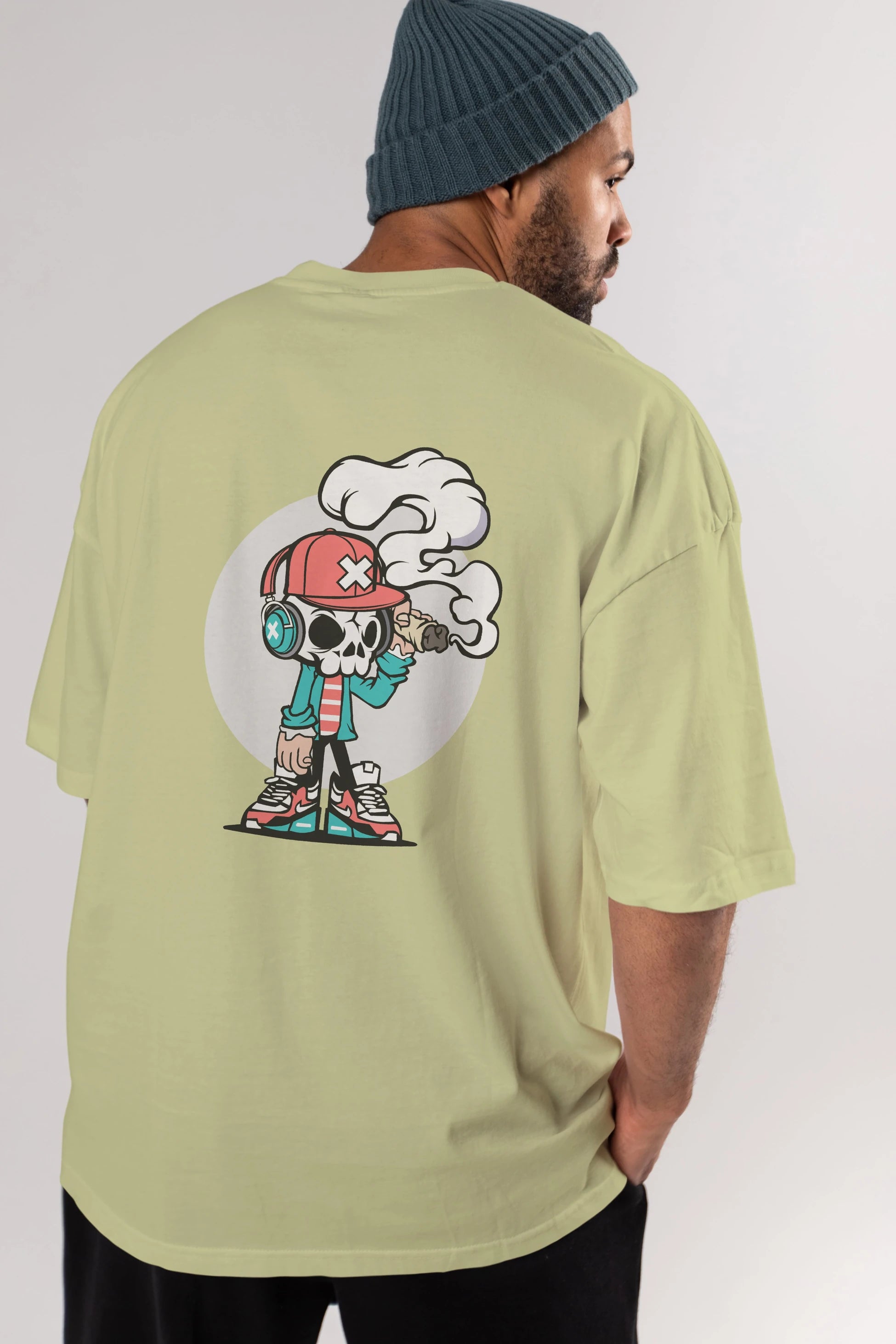 Skull Headphone Arka Baskılı Oversize t-shirt Erkek Kadın Unisex %100 Pamuk tişort