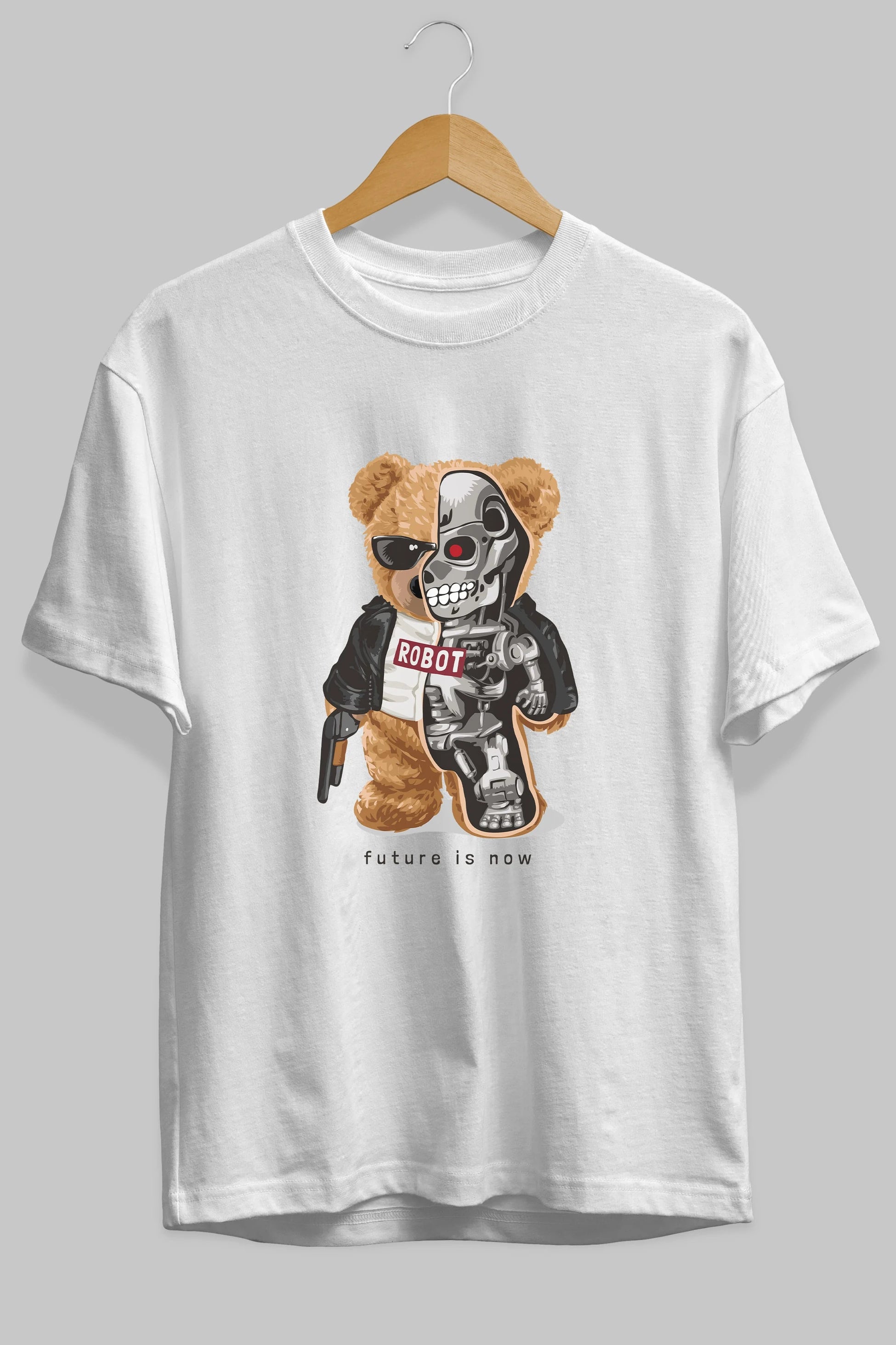 Teddy Bear Robot Ön Baskılı Oversize t-shirt Erkek Kadın Unisex %100 Pamuk