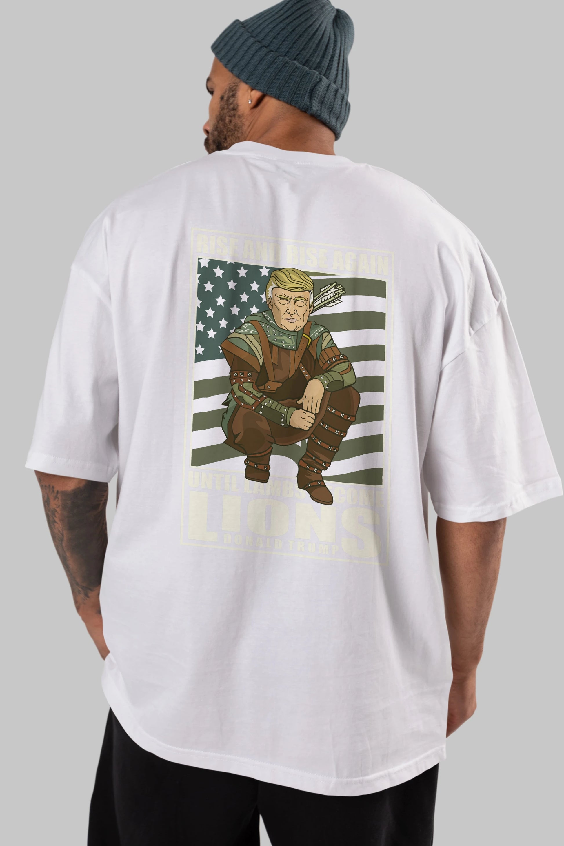 Robin Hood Trump Arka Baskılı Oversize t-shirt Erkek Kadın Unisex %100 Pamuk tişort