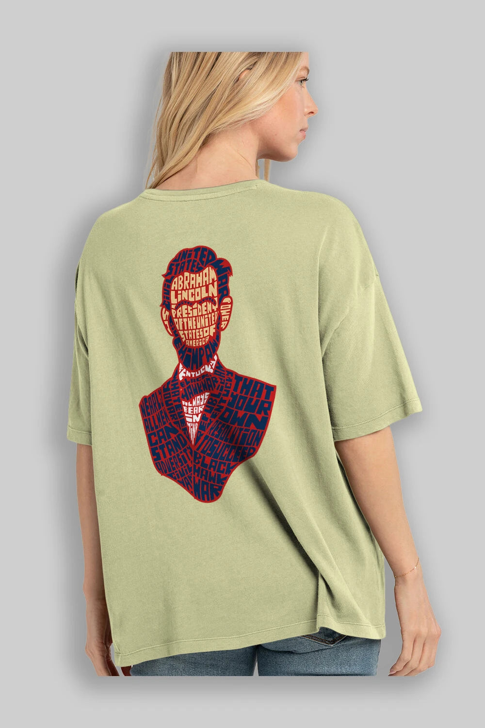 Abraham Lincoln Arka Baskılı Oversize t-shirt %100 pamuk Erkek Kadın Unisex