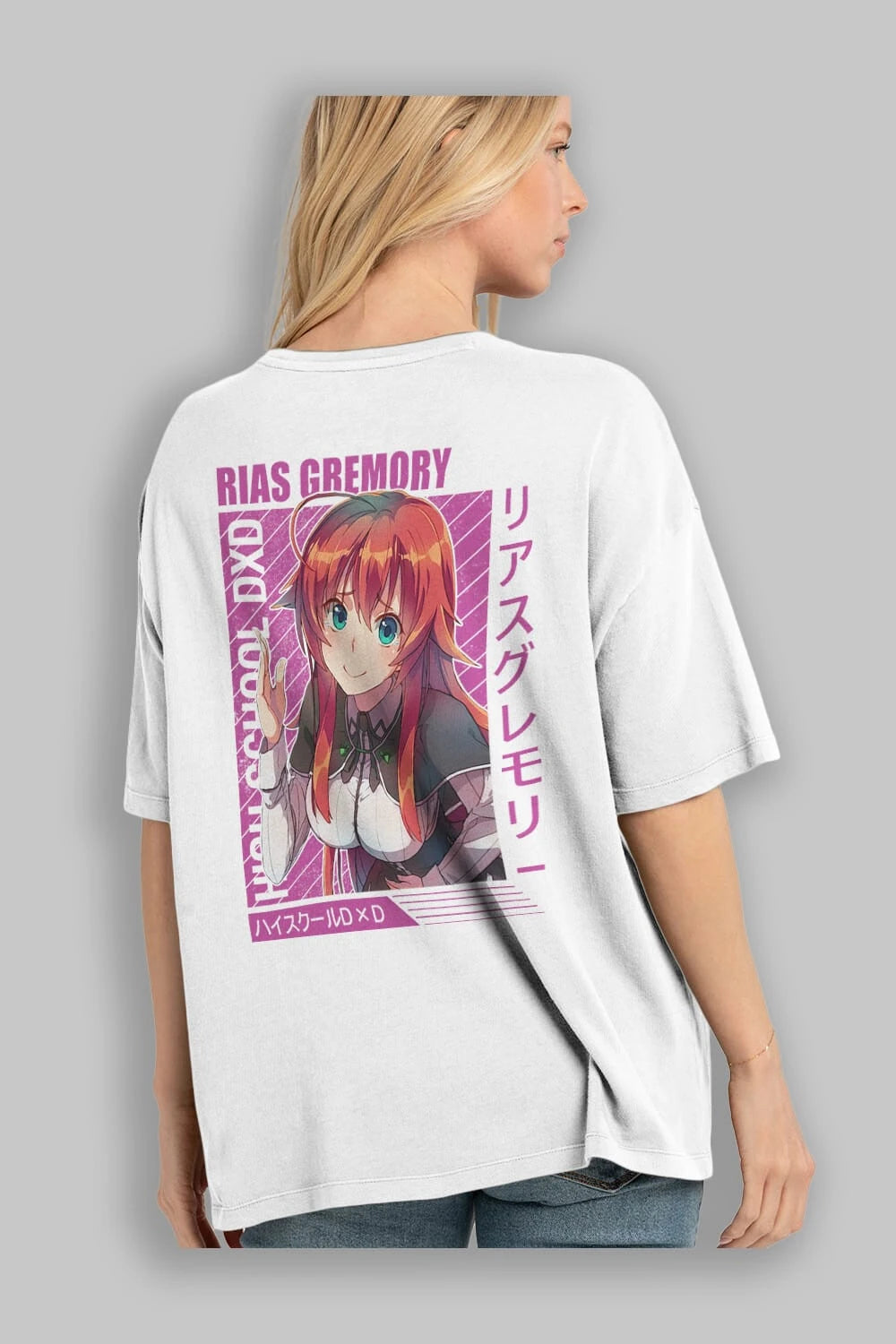 Rias Gremory 10 Anime Arka Baskılı Oversize t-shirt Erkek Kadın Unisex