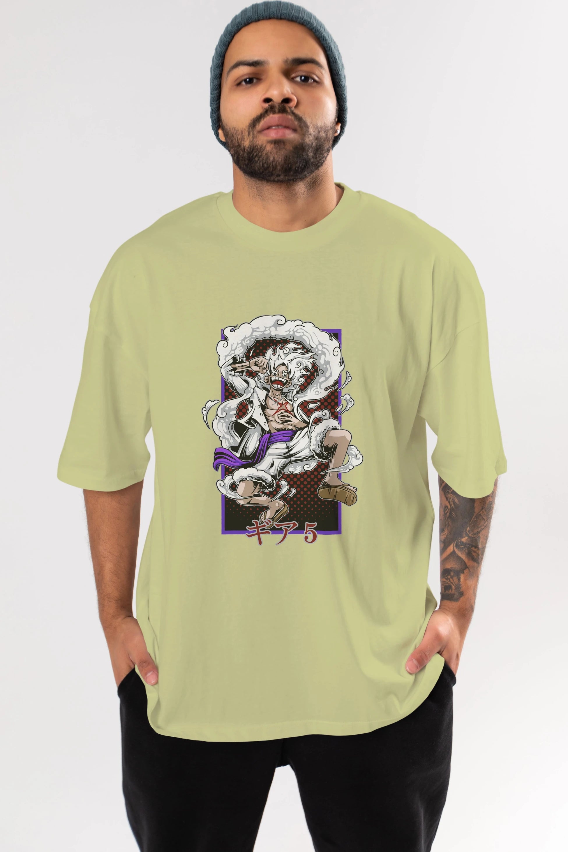 LUFFY GEAR 5 RECUADRO Anime Ön Baskılı Oversize t-shirt %100 pamuk Erkek Kadın Unisex