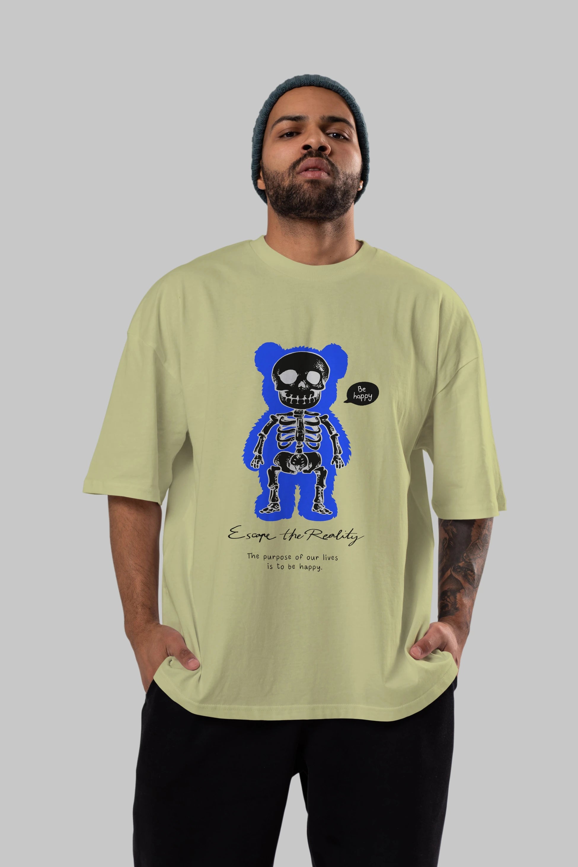 Be Happy Bear Ön Baskılı Oversize t-shirt Erkek Kadın Unisex