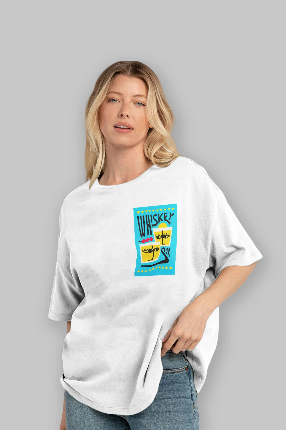 Whiskey Sour 2 Ön Sol Baskılı Oversize t-shirt Erkek Kadın Unisex %100 Pamuk Bisiklet Yaka tişort