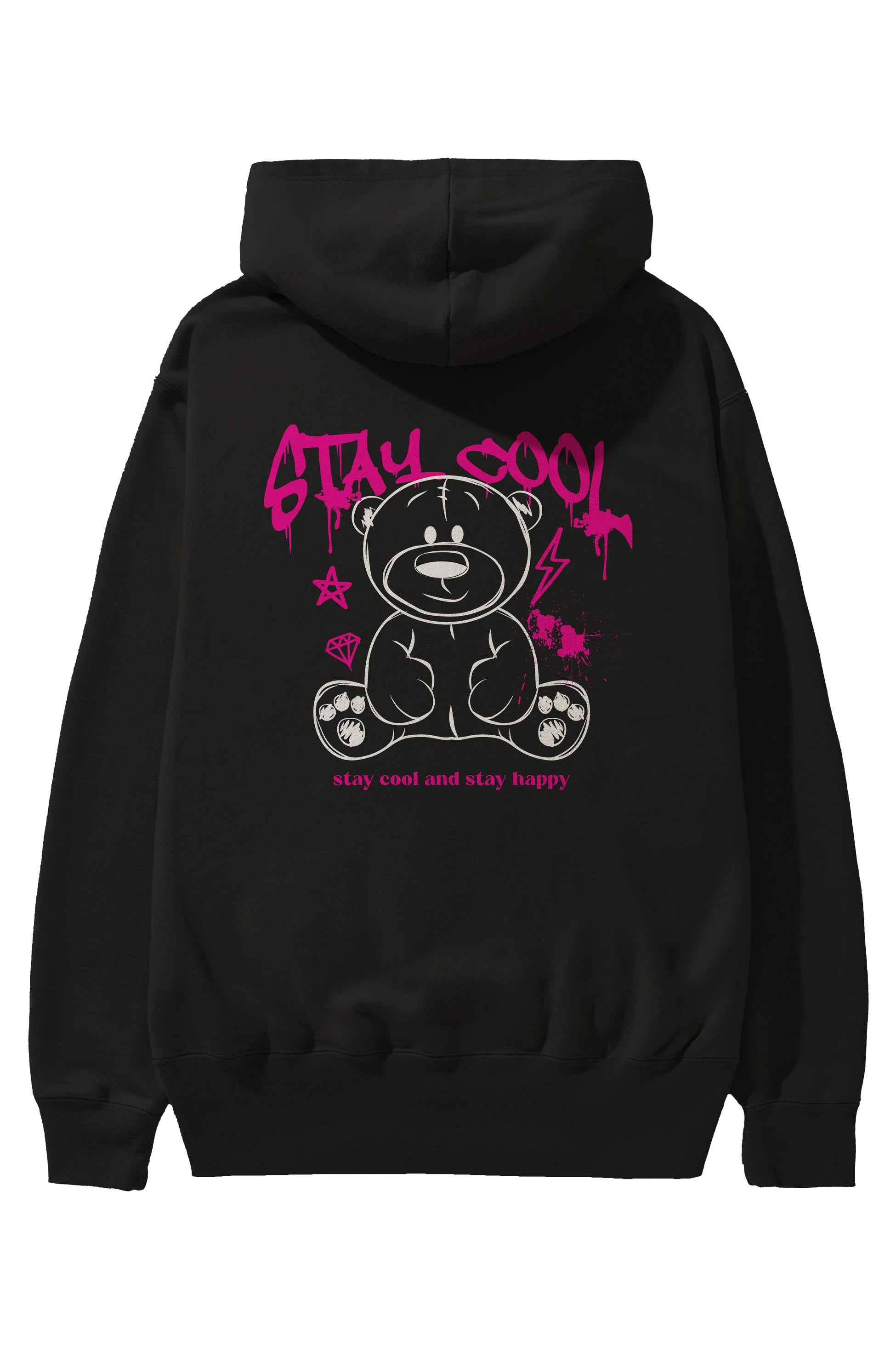 Teddy Bear Stay Cool Arka Baskılı Hoodie Oversize Kapüşonlu Sweatshirt Erkek Kadın Unisex