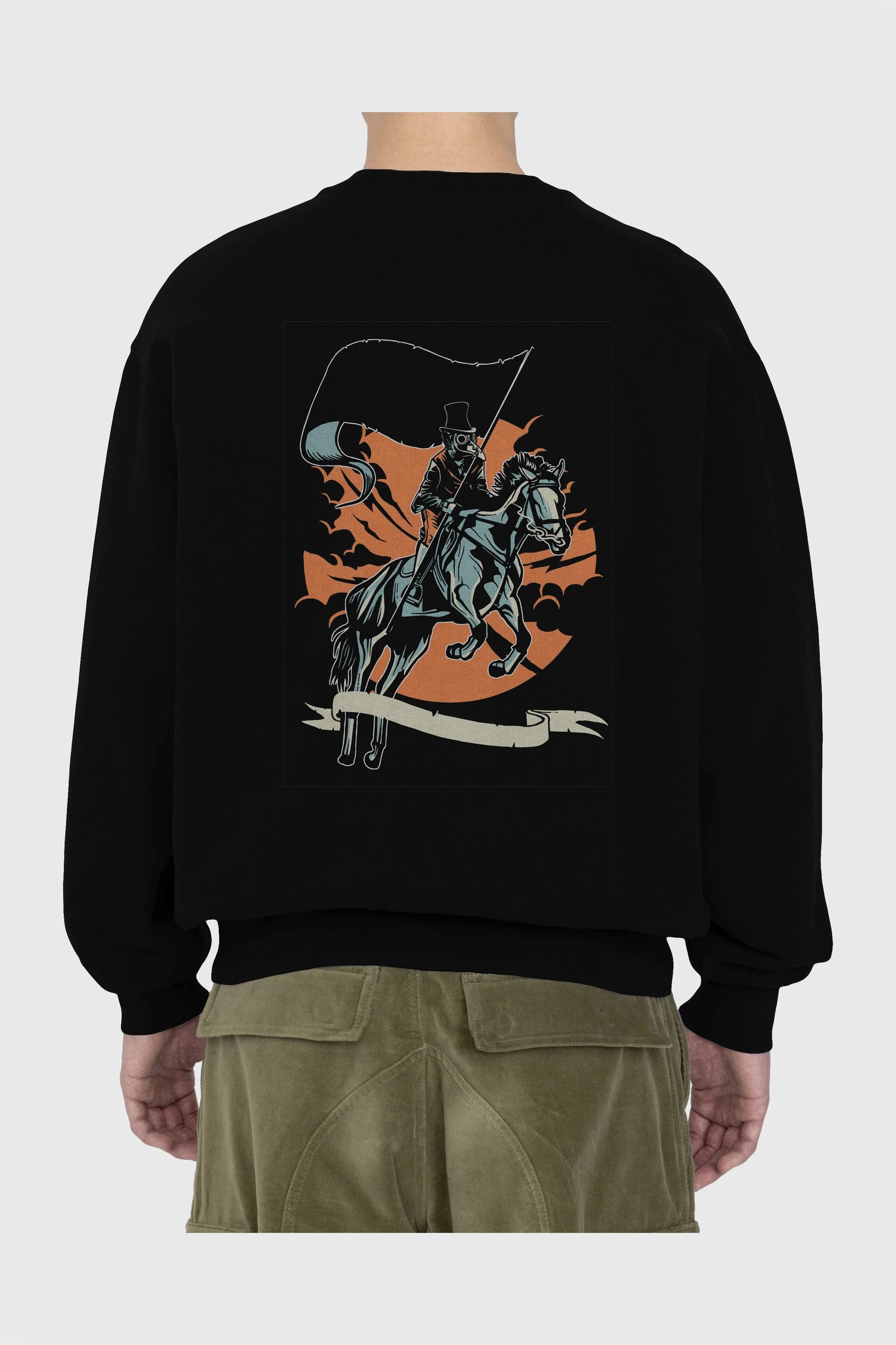 Plague Doctor Arka Baskılı Oversize Sweatshirt Erkek Kadın Unisex