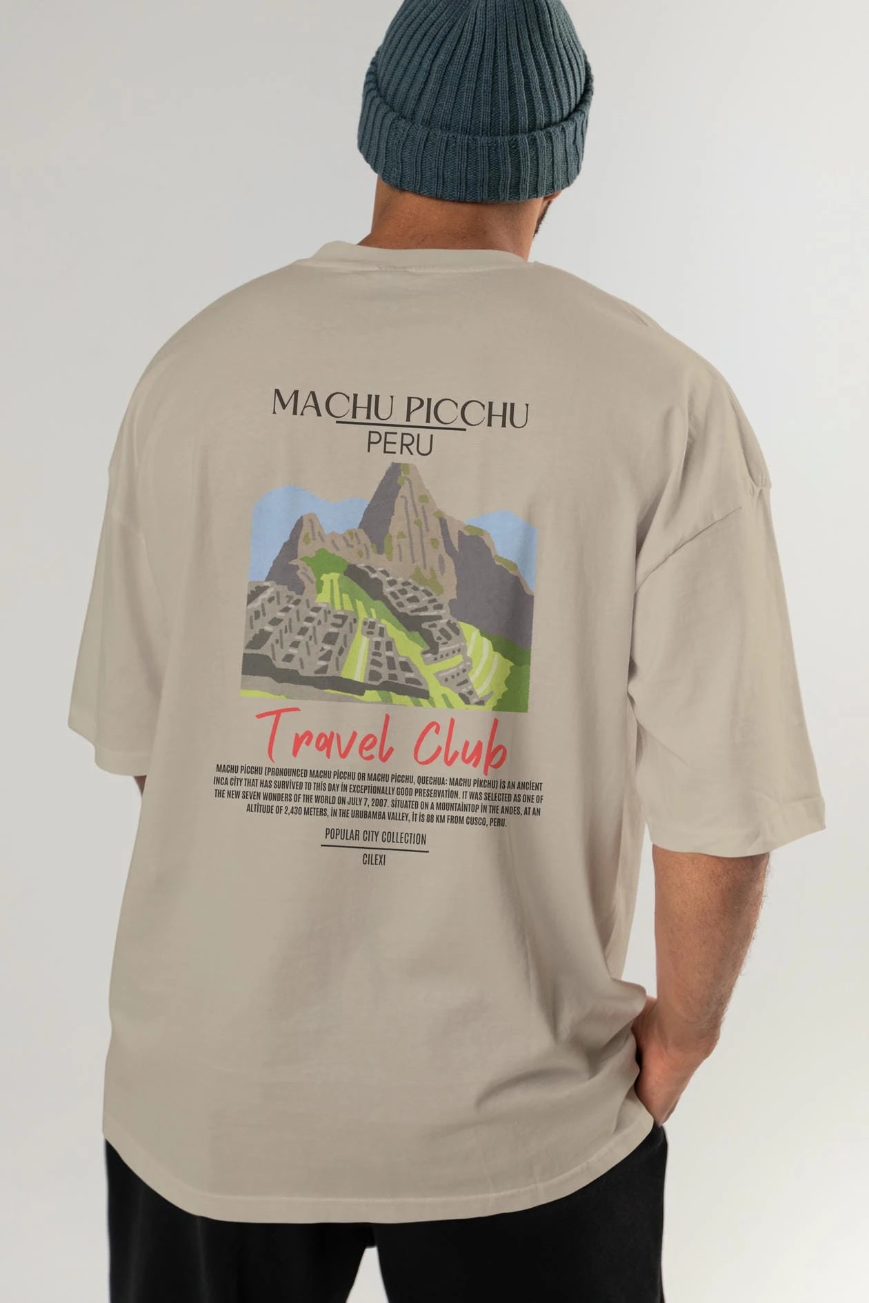 Machu Picchu Peru Arka Baskılı Oversize t-shirt Erkek Kadın Pamuk Bisiklet Yaka tişort