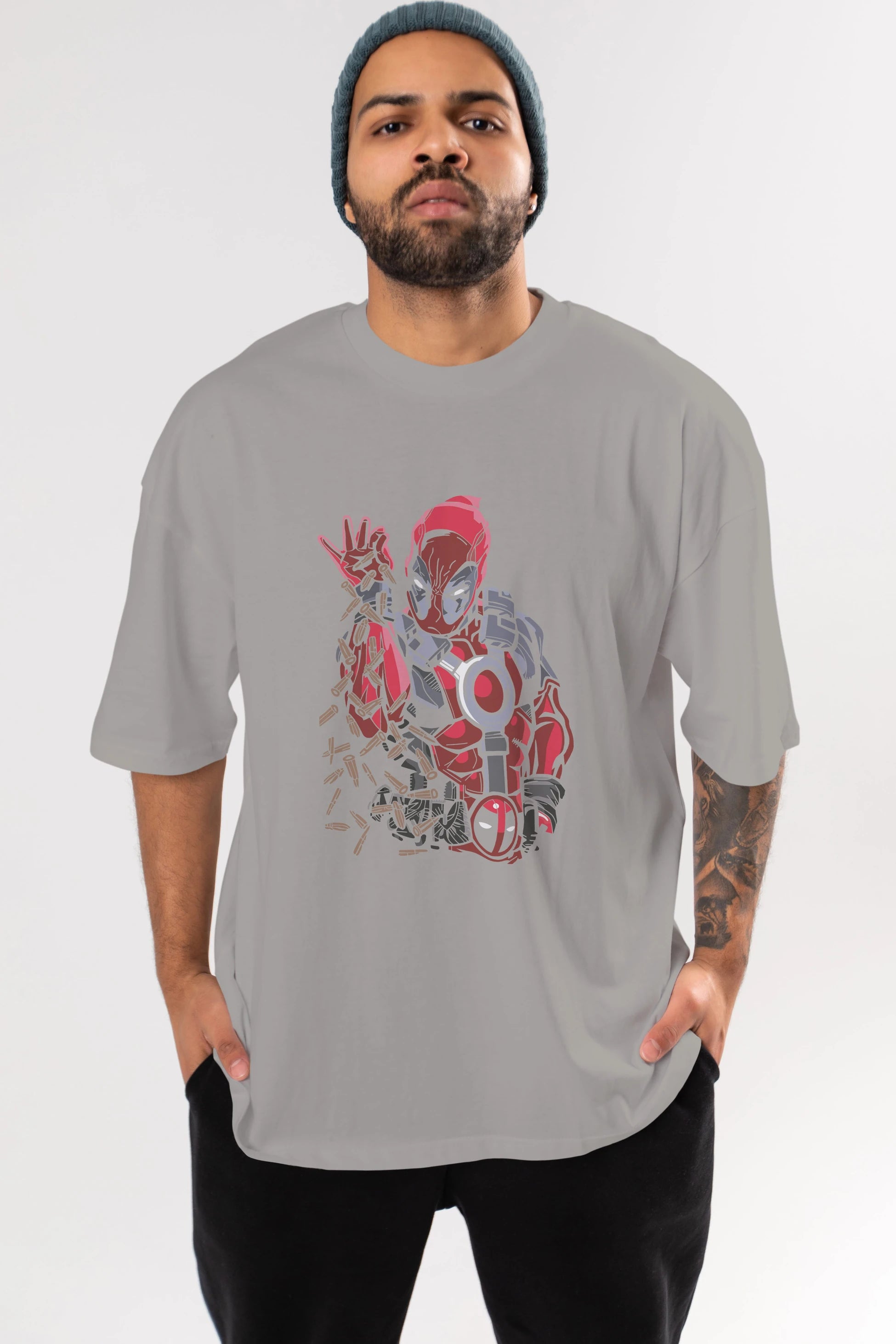 Deadpool (2) Ön Baskılı Oversize t-shirt Erkek Kadın Unisex %100 Pamuk Bisiklet Yaka tişort