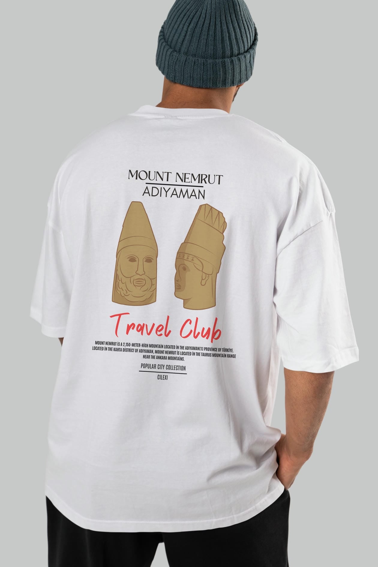 Mount Nemrut Adiyaman Arka Baskılı Oversize t-shirt Erkek Kadın Pamuk Bisiklet Yaka tişort