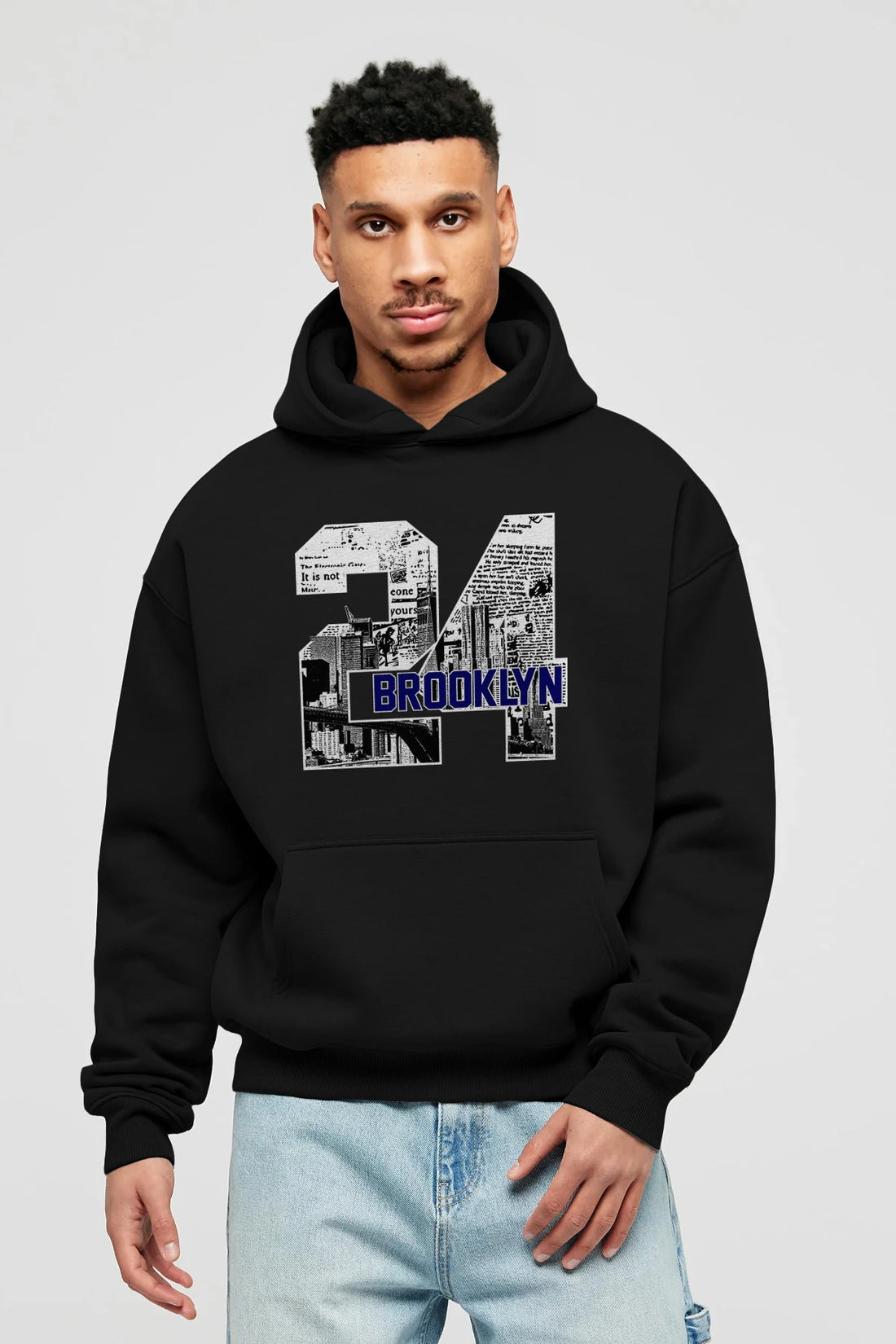 Brooklyn 24 Ön Baskılı Hoodie Oversize Kapüşonlu Sweatshirt Erkek Kadın Unisex