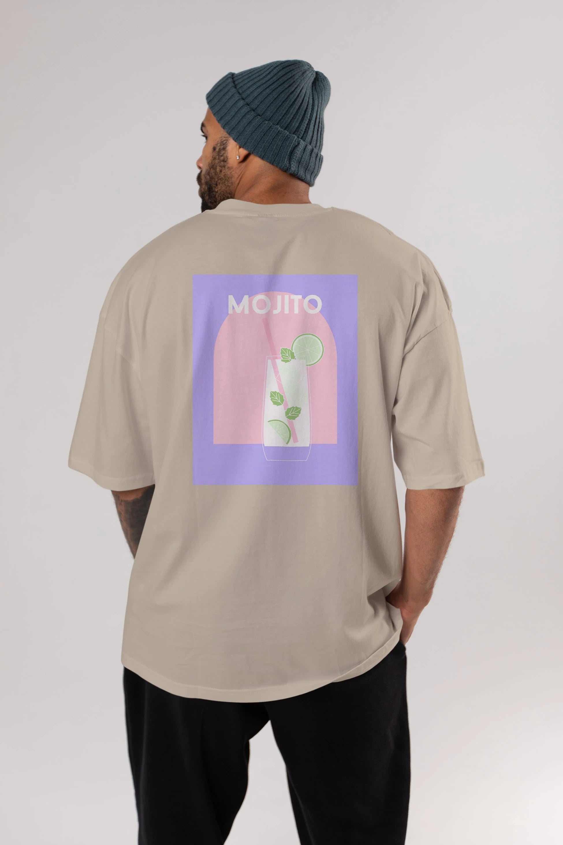 Mojito 2 Arka Baskılı Oversize t-shirt Erkek Kadın Unisex %100 Pamuk Bisiklet Yaka tişort