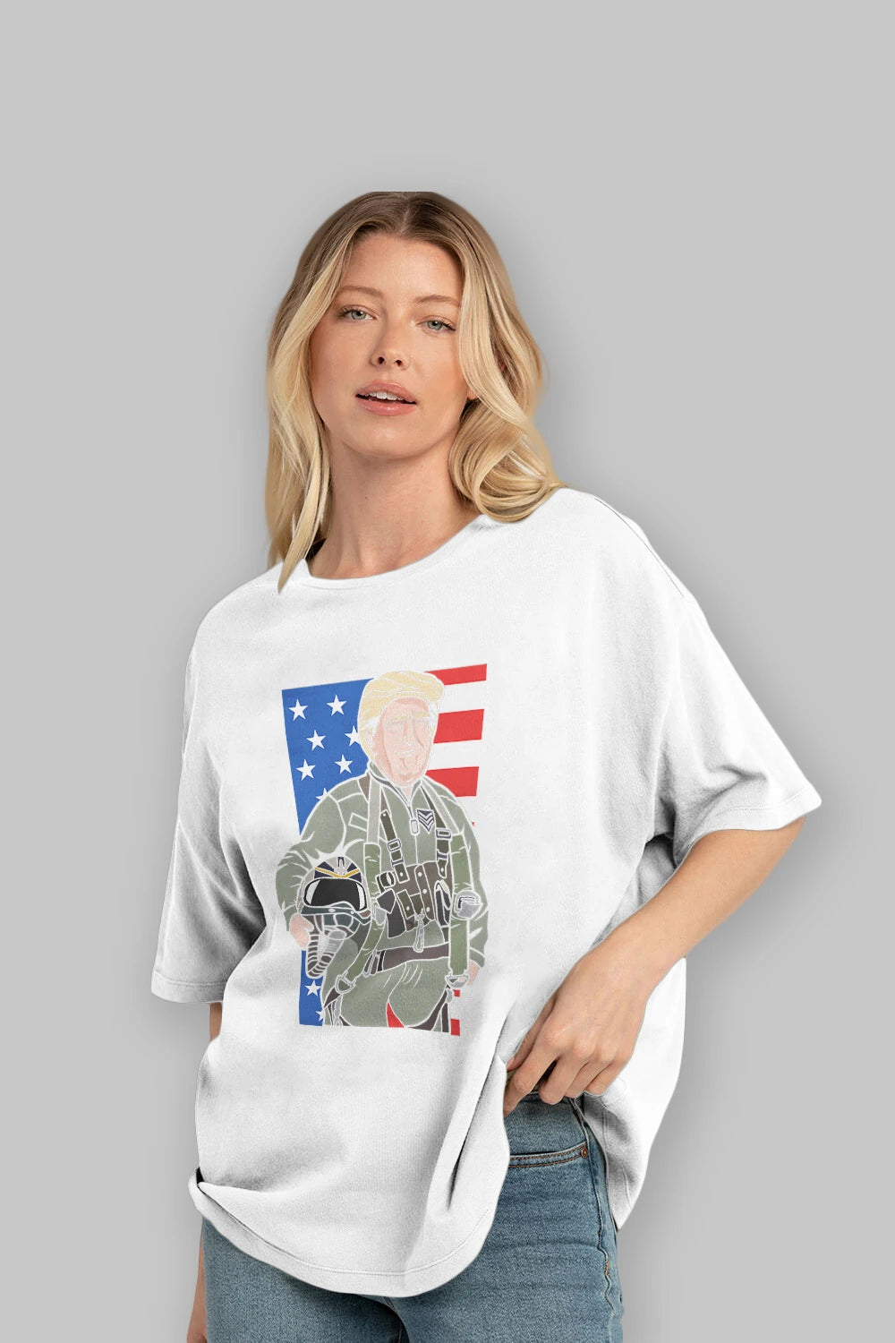 Trump Jetplane Pilot Ön Baskılı Oversize t-shirt Erkek Kadın Unisex %100 Pamuk tişort