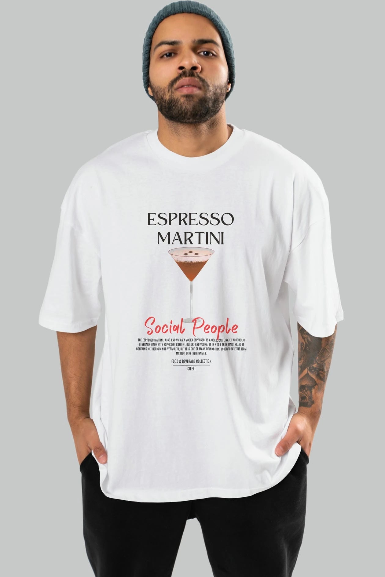 Espresso Martını Kokteyl Serisi ön Baskılı Oversize t-shirt Erkek Kadın %100 Pamuk Bisiklet Yaka tişort