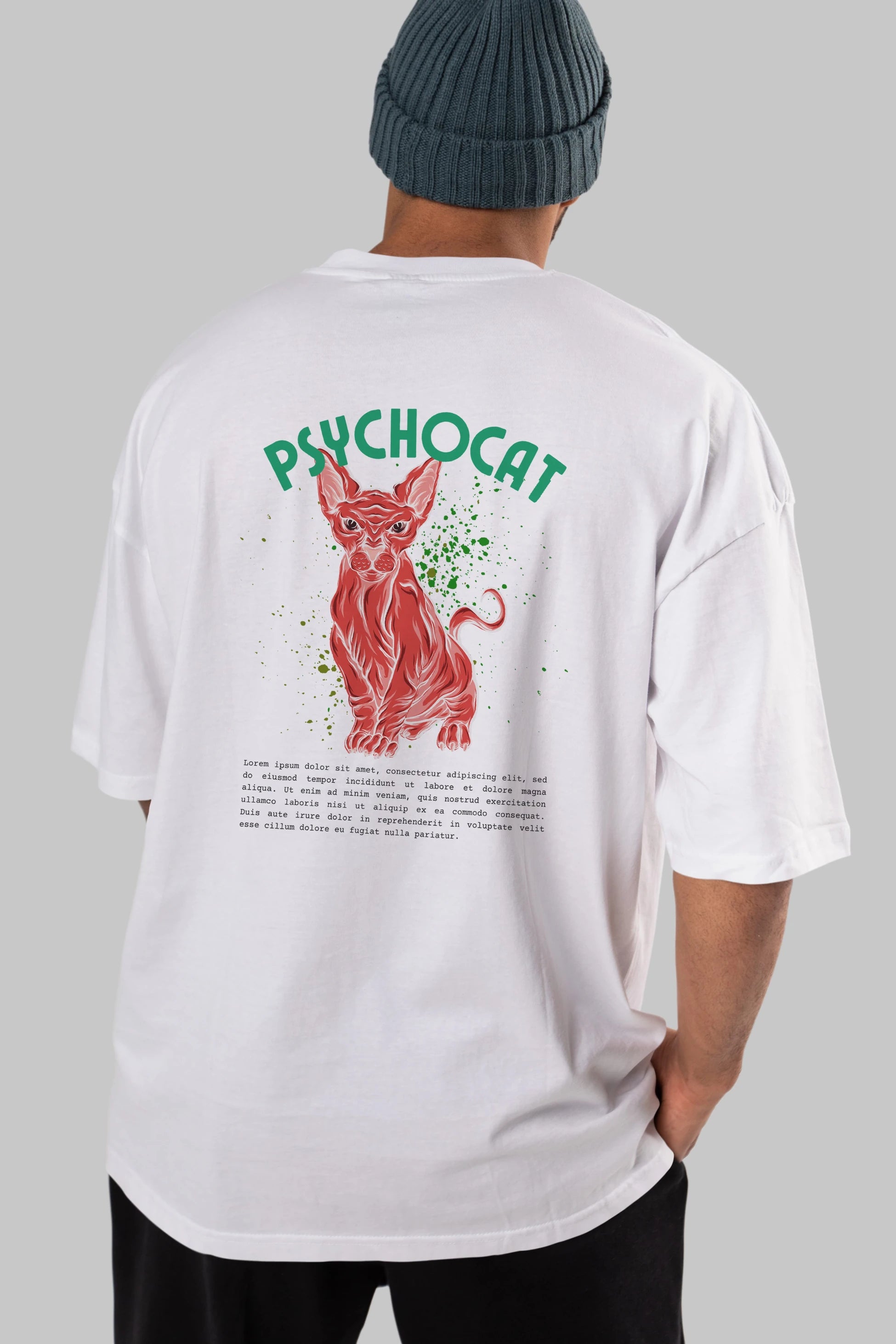 Psychocat Arka Baskılı Oversize t-shirt Erkek Kadın Unisex