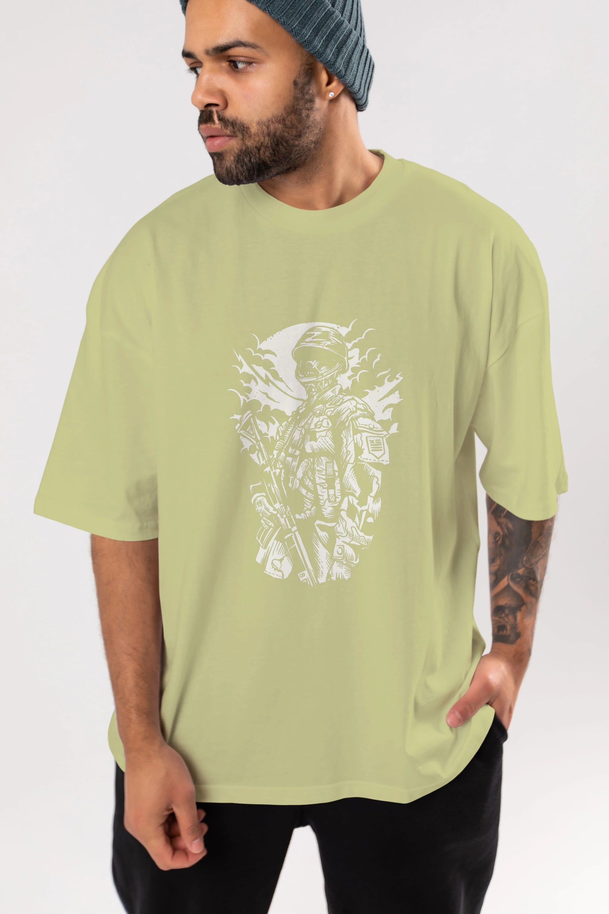 Zombie Soldier Ön Baskılı Oversize t-shirt Erkek Kadın Unisex %100 Pamuk tişort