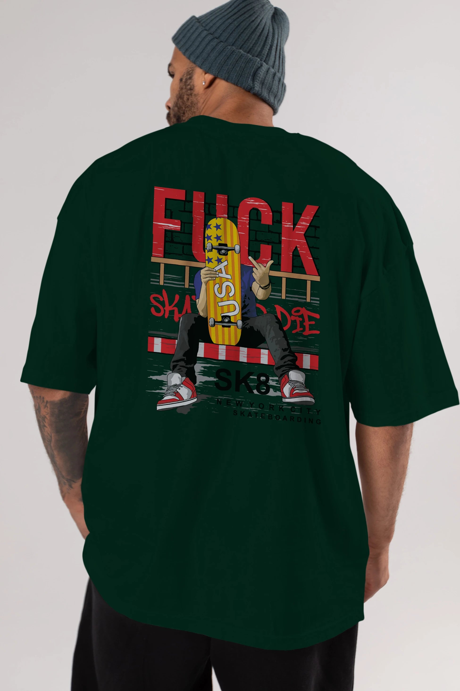 Skate or Die Arka Baskılı Oversize t-shirt Erkek Kadın Unisex