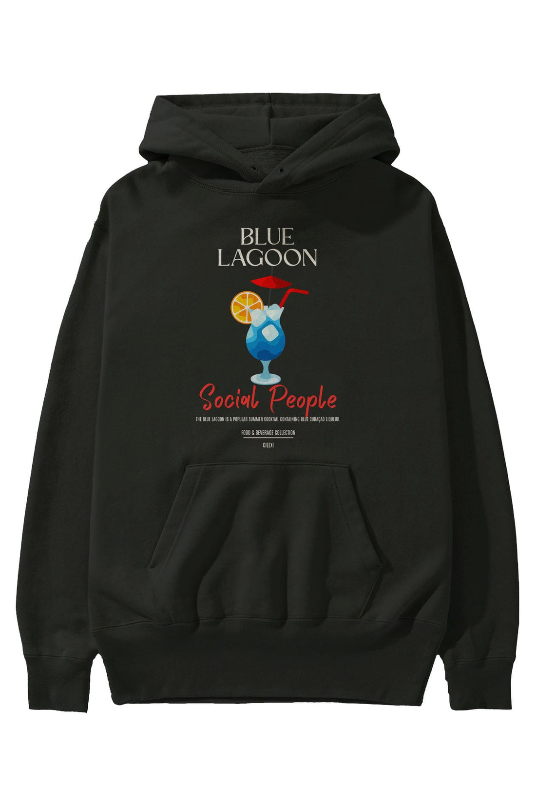 Blue Lagoon Kokteyl Ön Baskılı Hoodie Oversize Kapüşonlu Sweatshirt Erkek Kadın