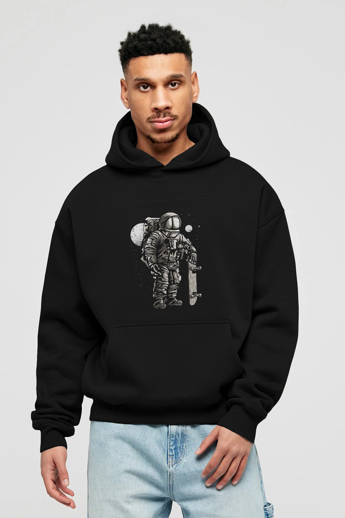 Astronaut Skater Ön Baskılı Hoodie Oversize Kapüşonlu Sweatshirt Erkek Kadın Unisex