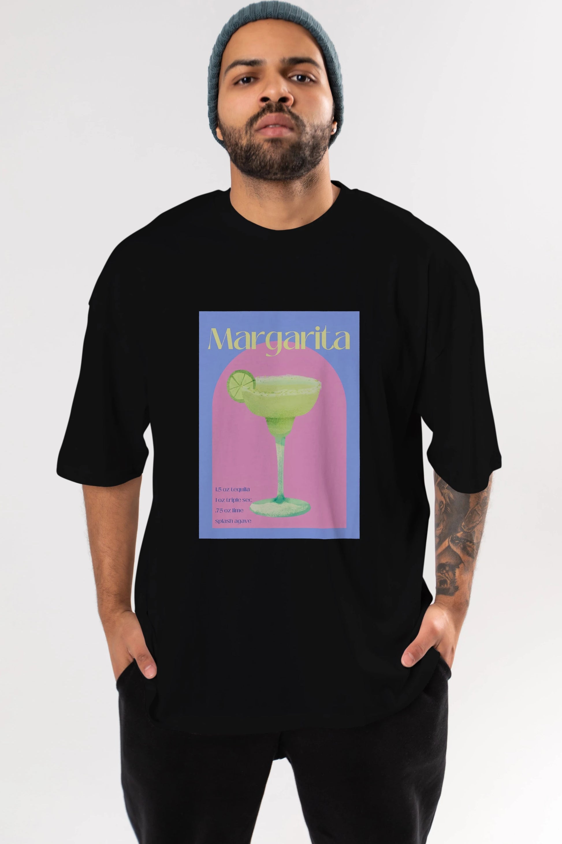 Margarita 6 Ön Baskılı Oversize t-shirt Erkek Kadın Unisex %100 Pamuk Bisiklet Yaka tişort