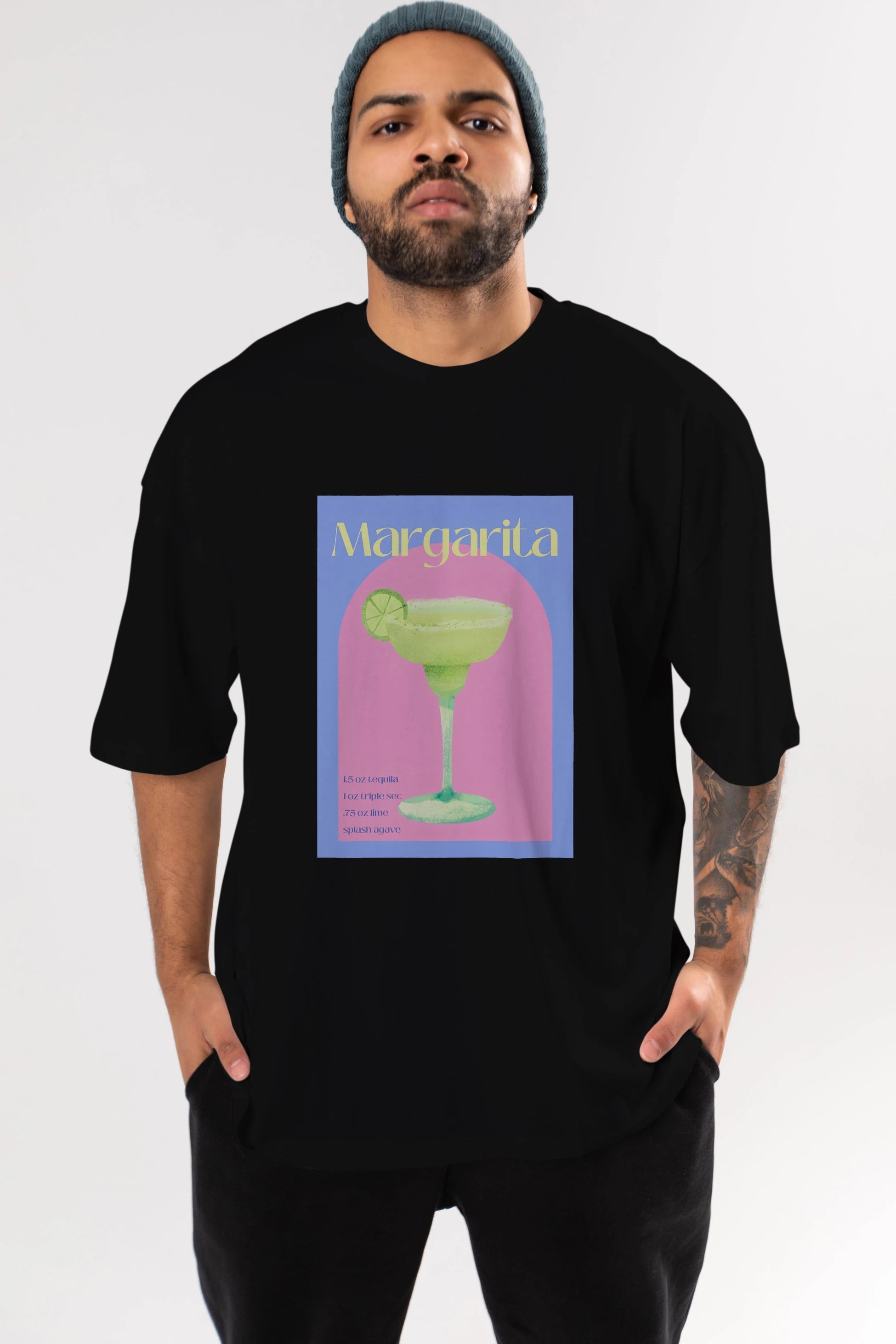 Margarita 6 Ön Baskılı Oversize t-shirt Erkek Kadın Unisex %100 Pamuk Bisiklet Yaka tişort