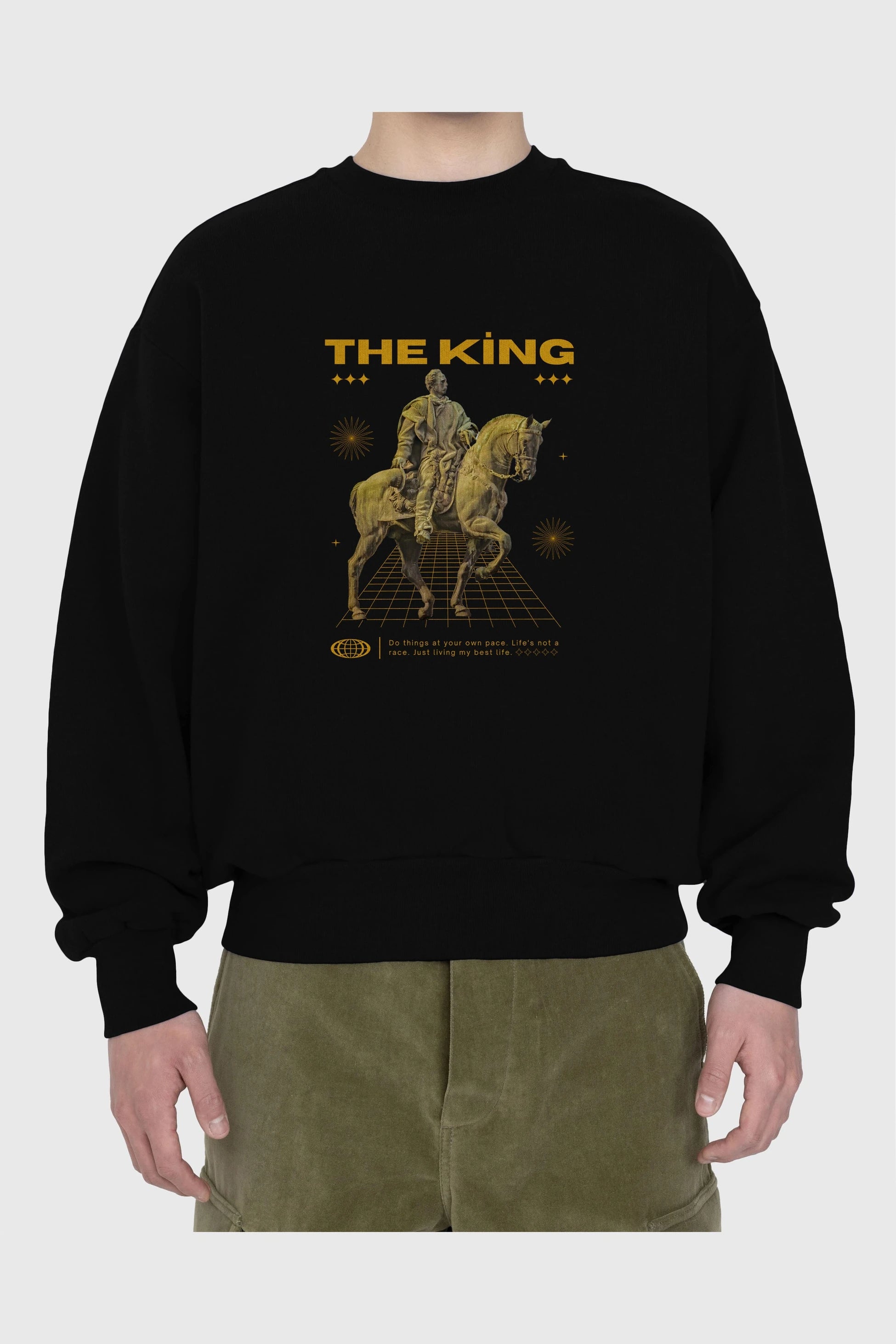 The King Yazılı Ön Baskılı Oversize Sweatshirt Erkek Kadın Unisex