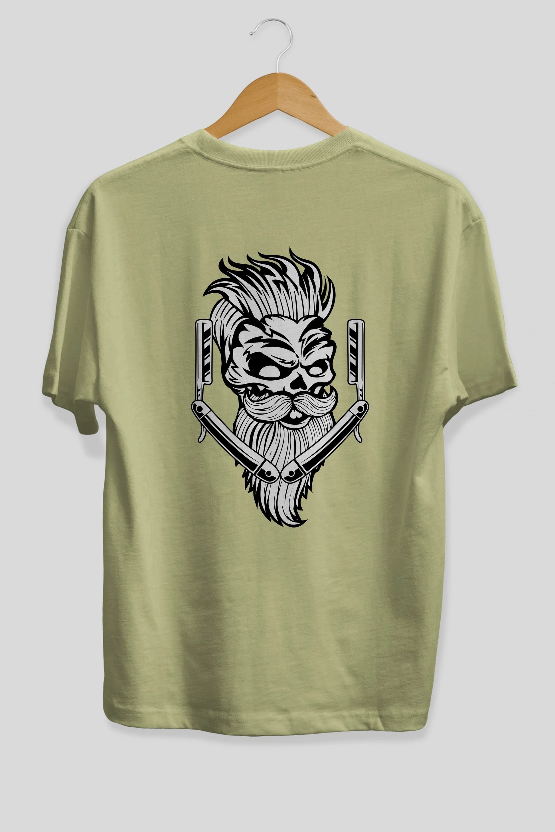 Skull Beard Arka Baskılı Oversize t-shirt Erkek Kadın Unisex %100 Pamuk tişort