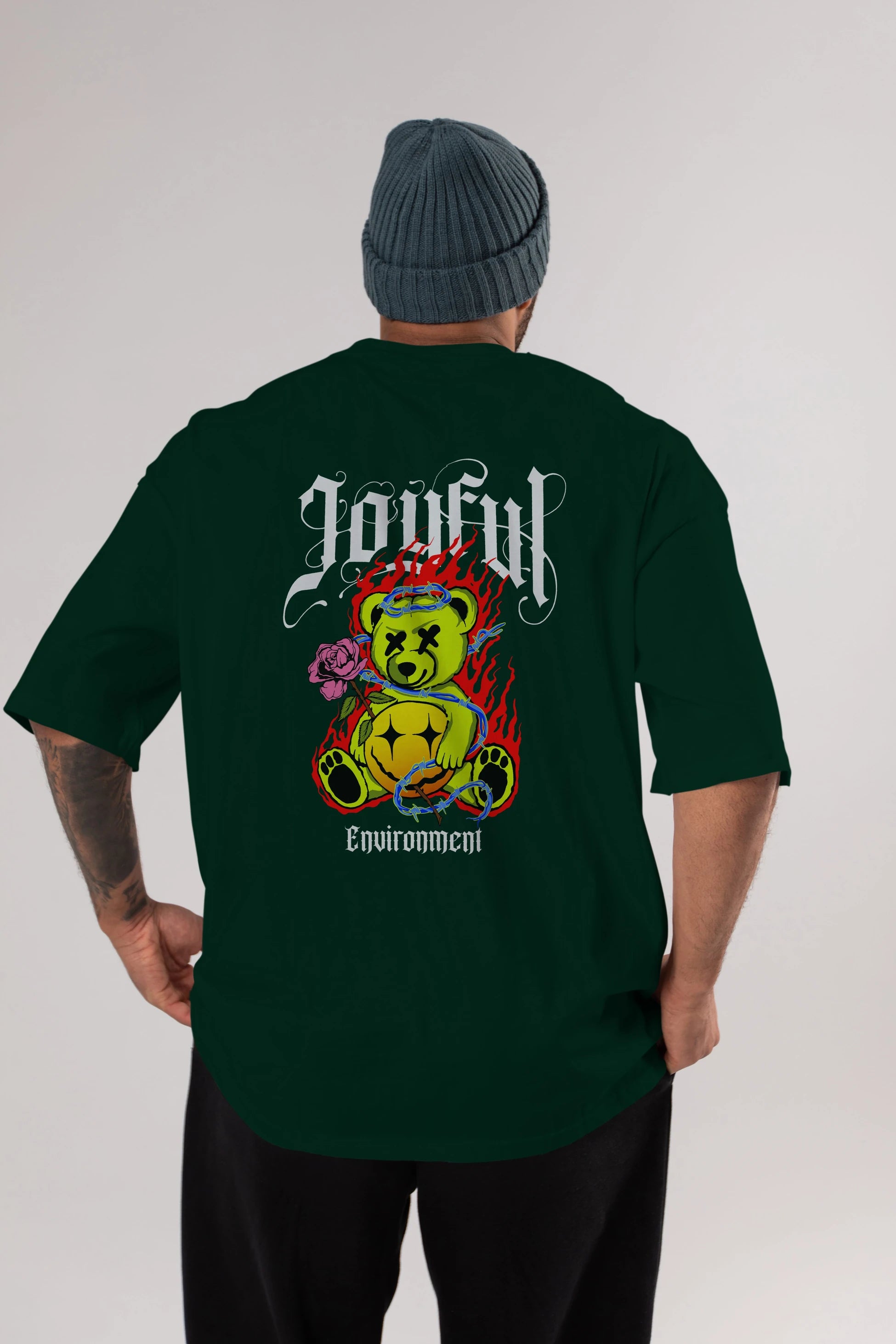 Joyful Bear Arka Baskılı Oversize t-shirt Erkek Kadın Unisex
