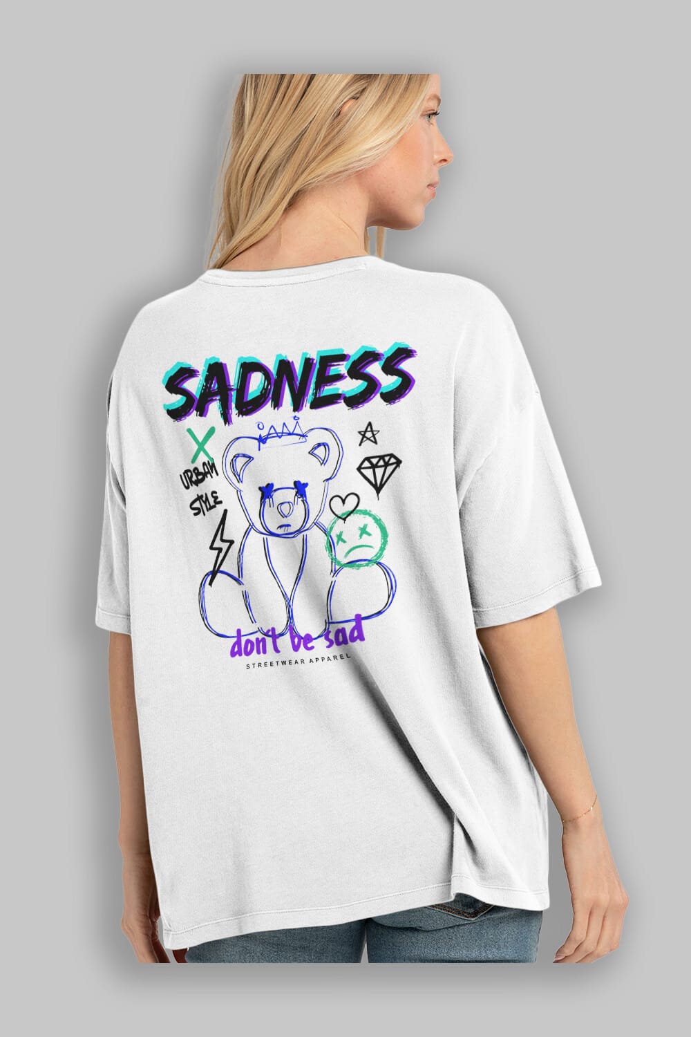 Teddy Bear Sadness Arka Baskılı Oversize t-shirt Erkek Kadın Unisex