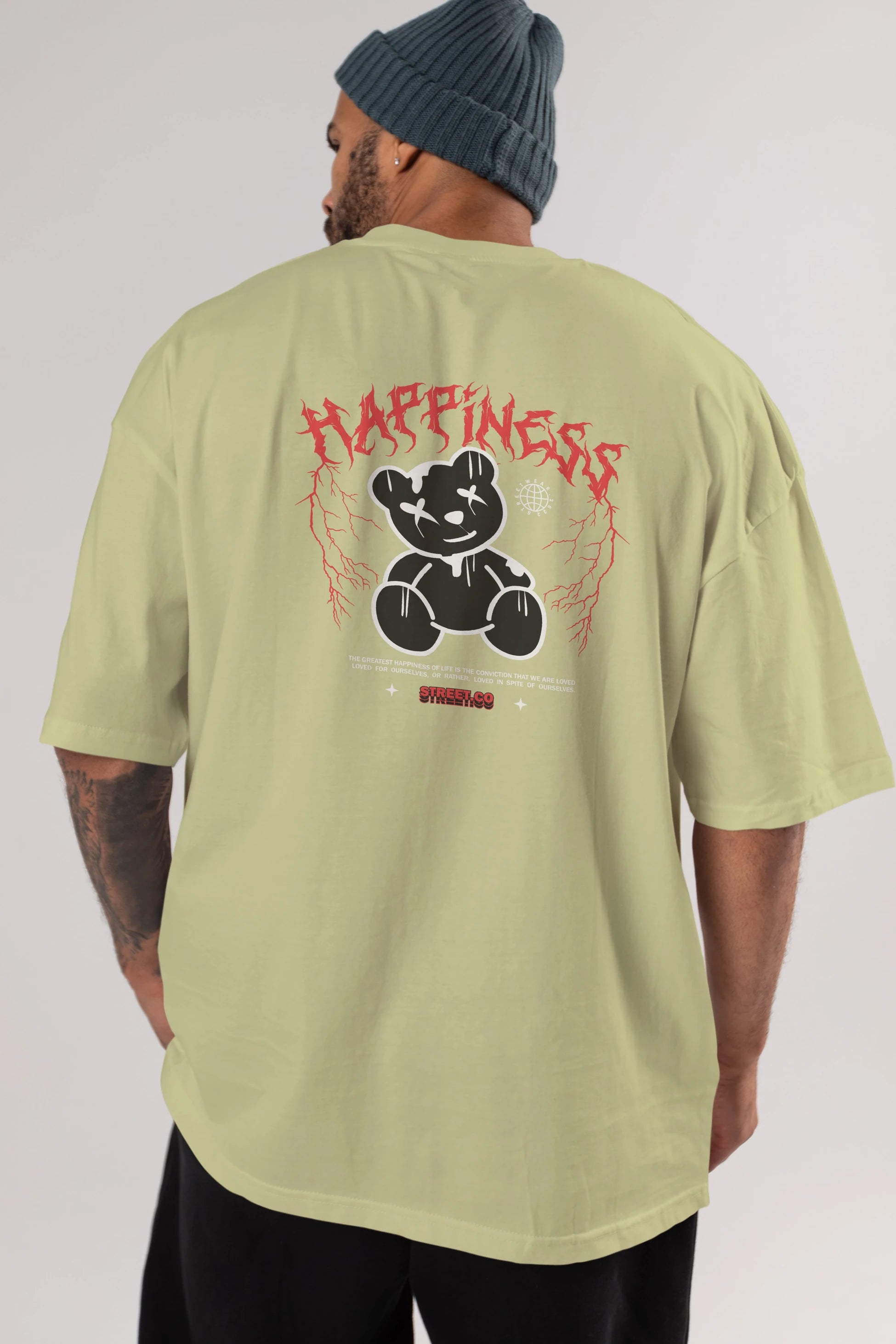 Happiness Bear Arka Baskılı Oversize t-shirt Erkek Kadın Unisex
