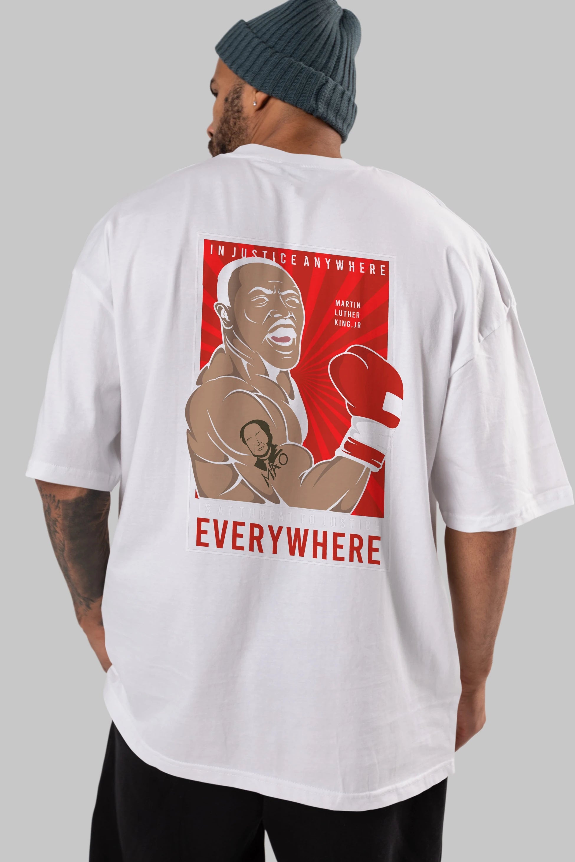 Luther King Boxer Arka Baskılı Oversize t-shirt Erkek Kadın Unisex %100 Pamuk tişort