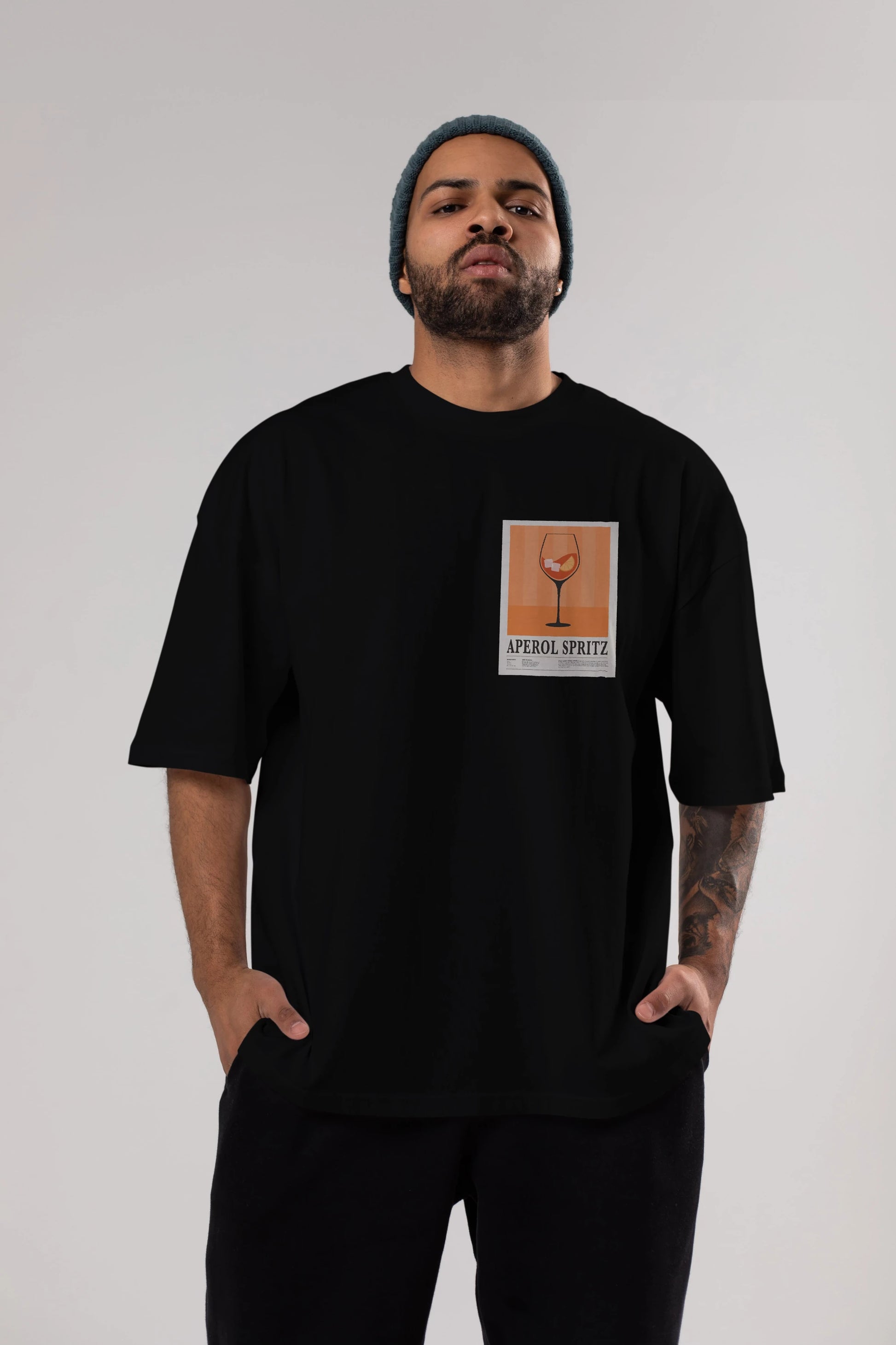 Aperol Spritz 8 Ön Sol Baskılı Oversize t-shirt Erkek Kadın Unisex %100 Pamuk Bisiklet Yaka tişort