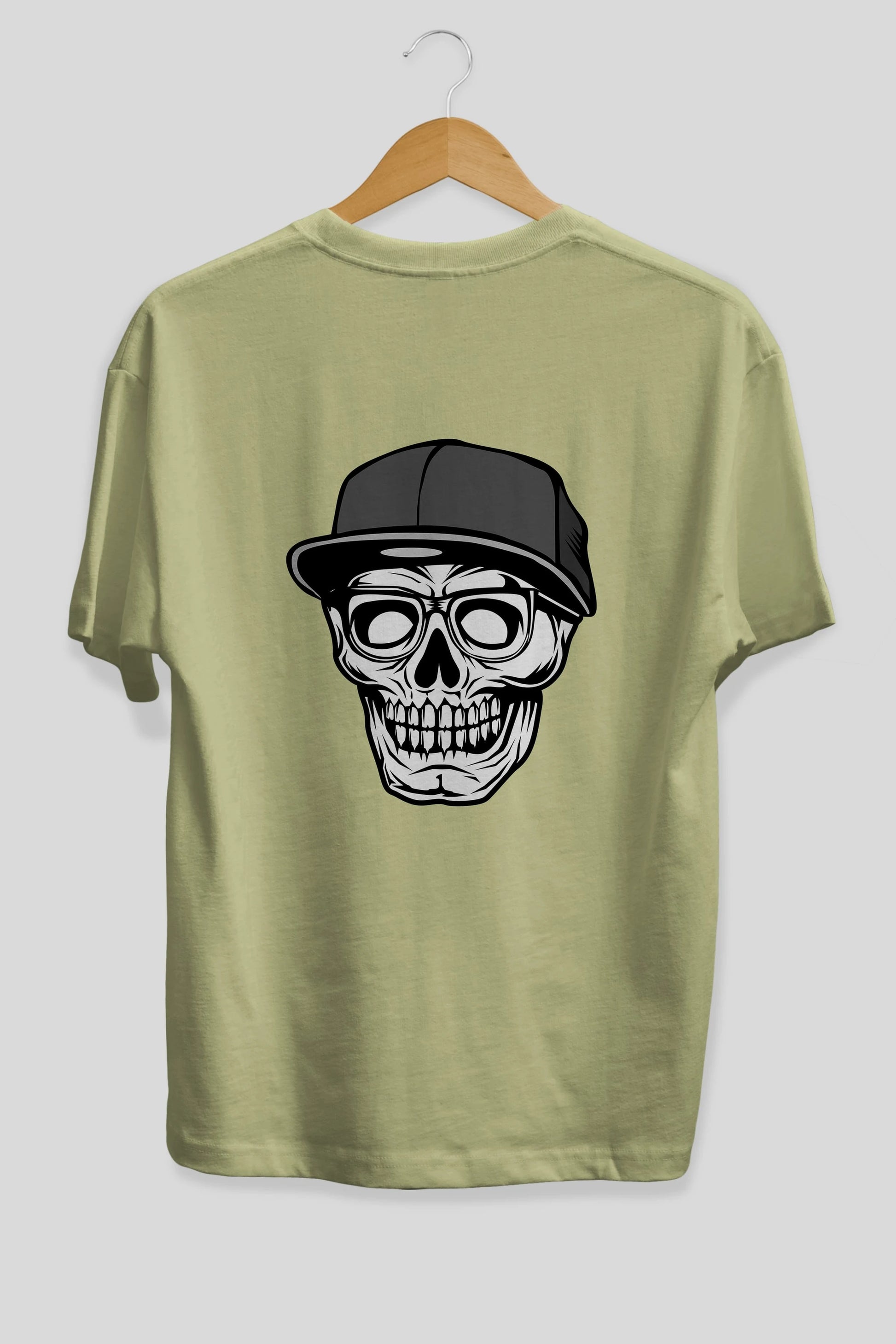 Skull With Hat Arka Baskılı Oversize t-shirt Erkek Kadın Unisex %100 Pamuk tişort