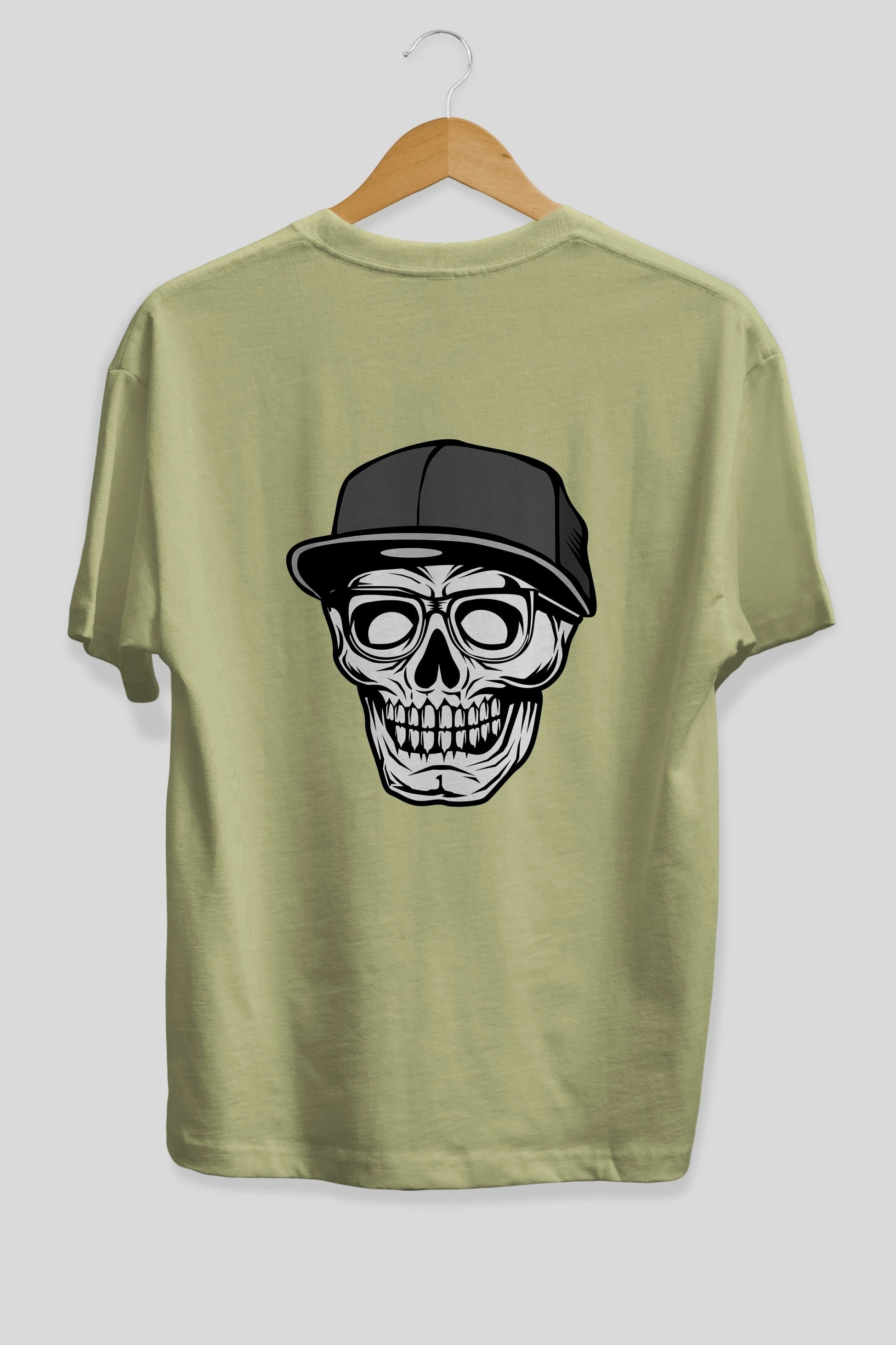 Skull With Hat Arka Baskılı Oversize t-shirt Erkek Kadın Unisex %100 Pamuk tişort