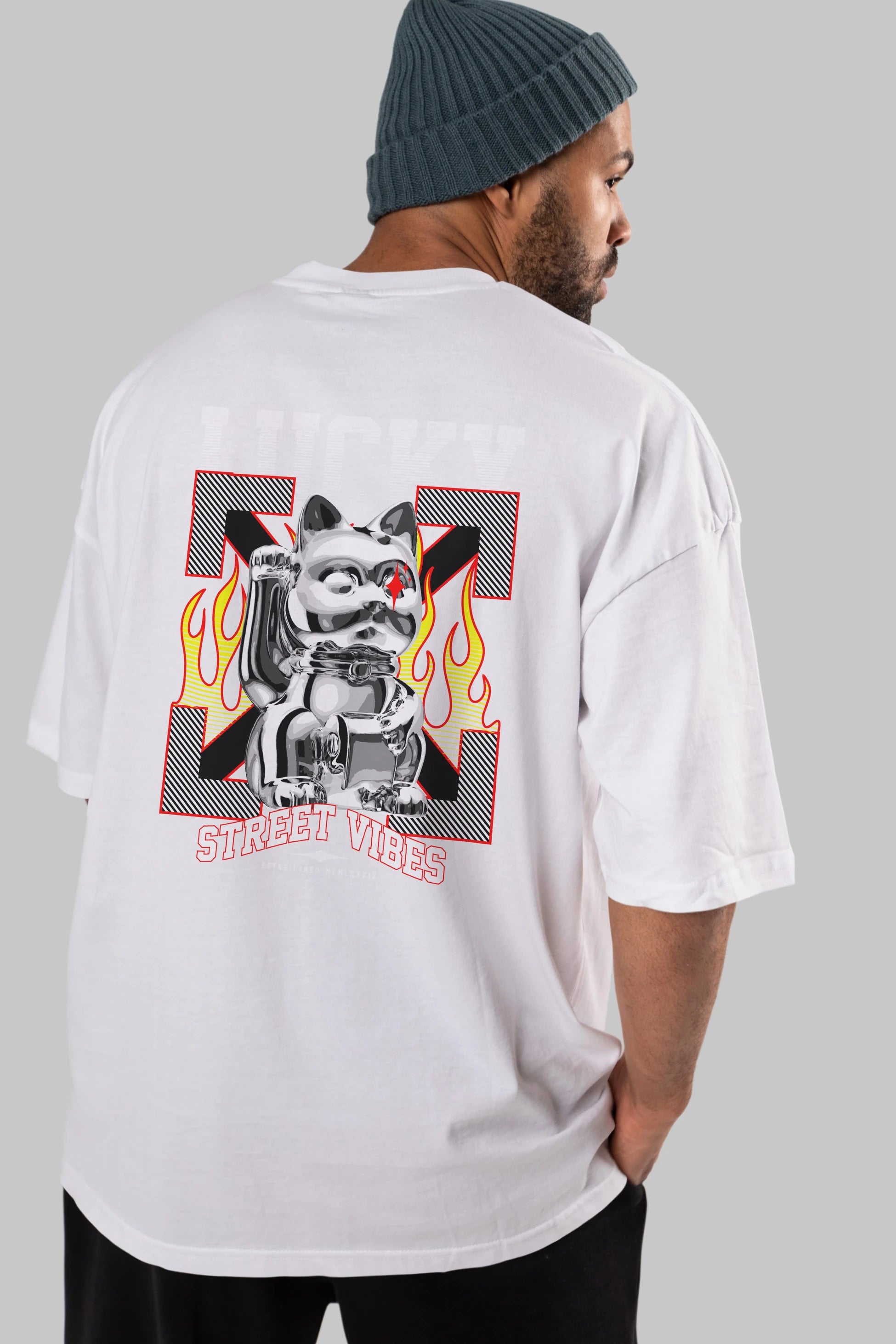 Lucky Street Vibes Arka Baskılı Oversize t-shirt Erkek Kadın Unisex