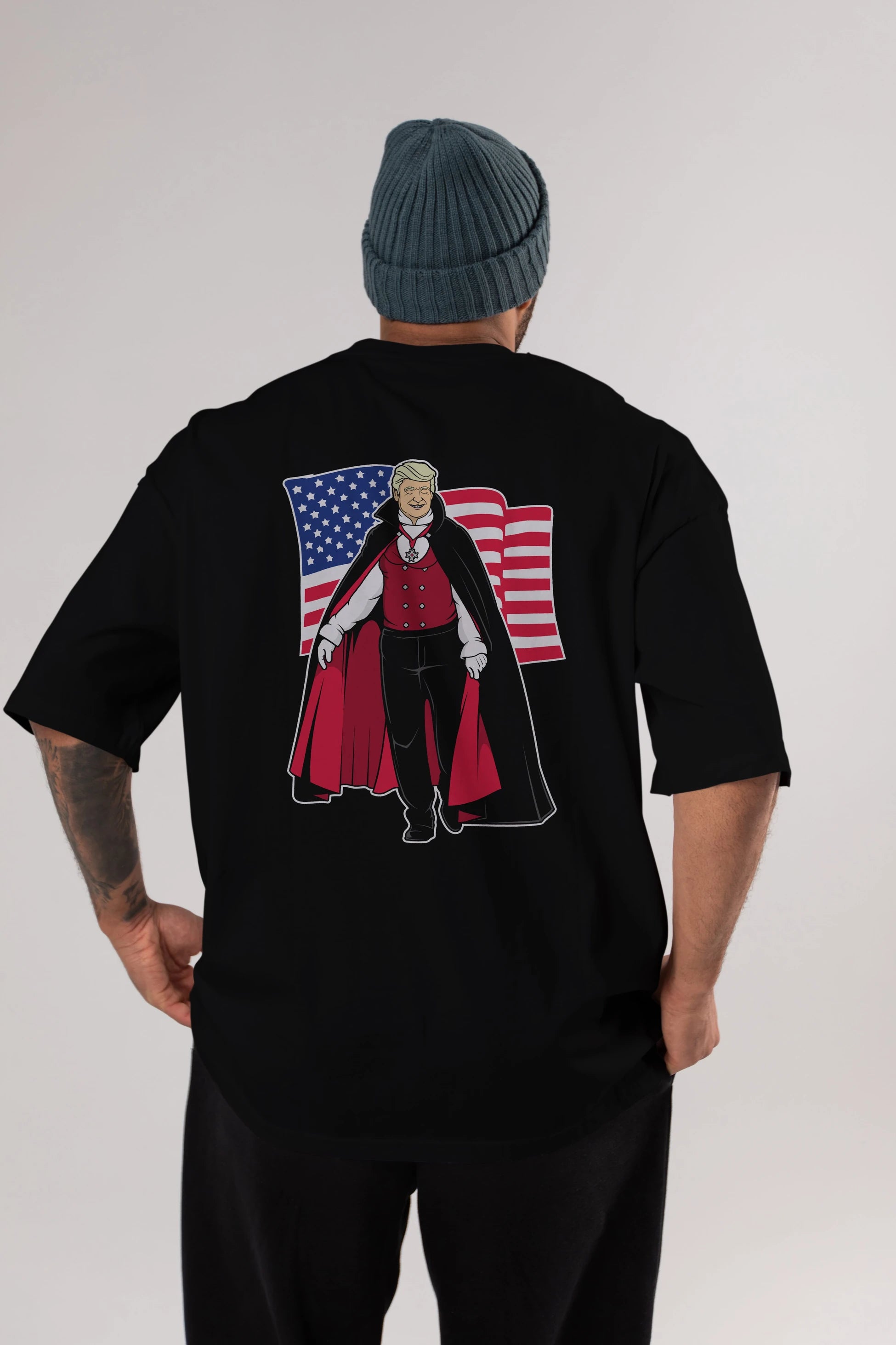 Trump Dracula Arka Baskılı Oversize t-shirt Erkek Kadın Unisex %100 Pamuk tişort