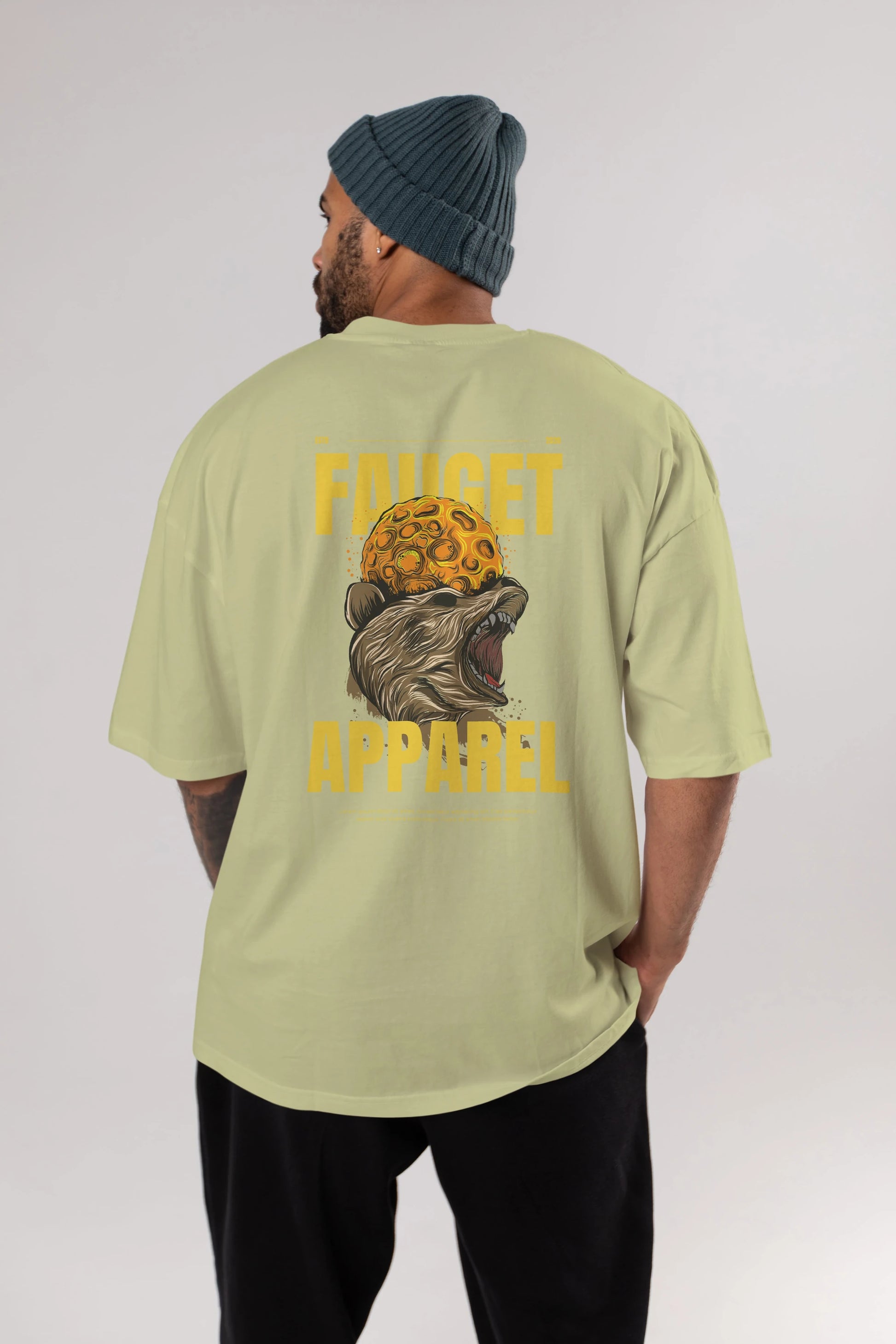 Bear Angry Fauget Apparel Arka Baskılı Oversize t-shirt Erkek Kadın Unisex