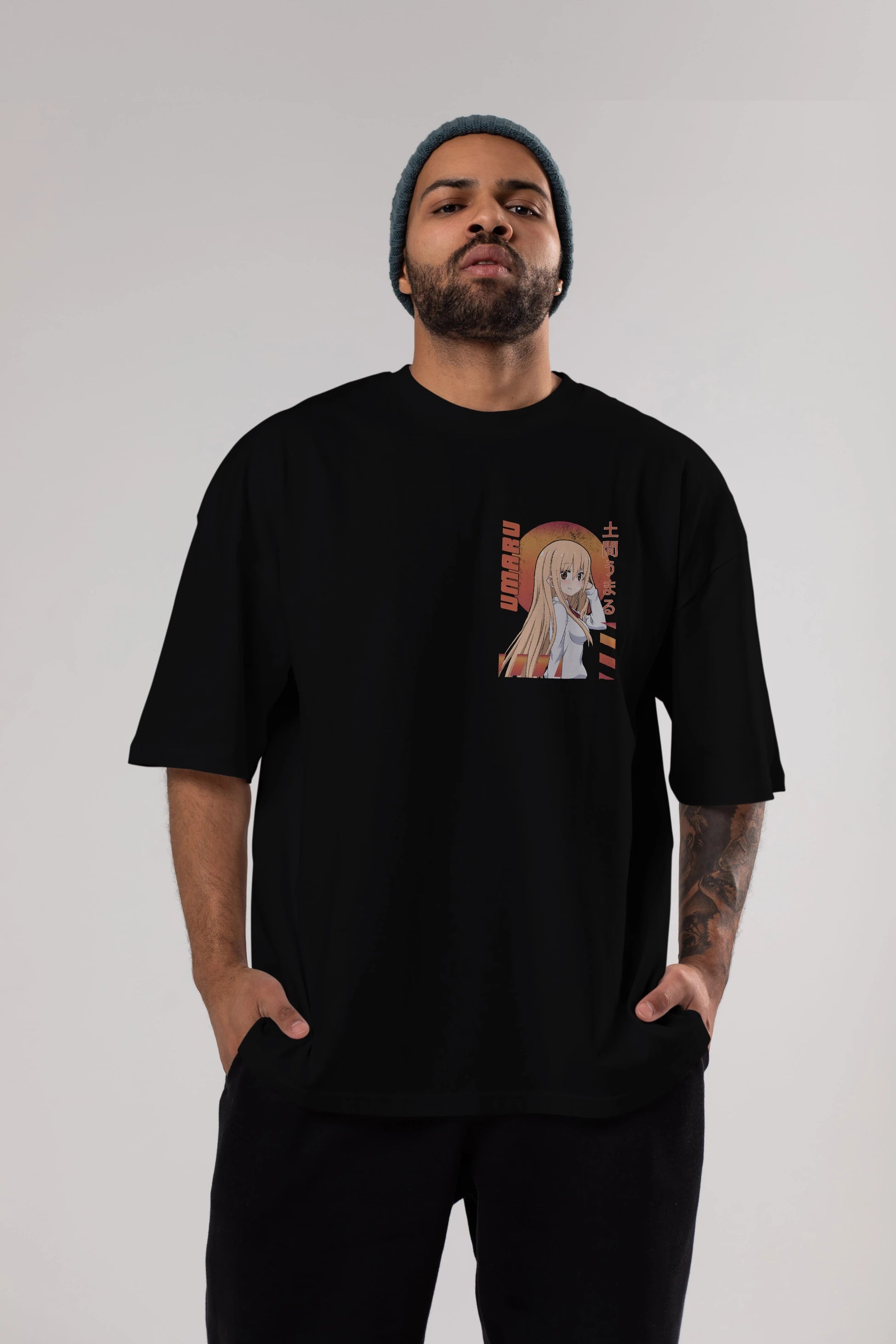 Umaru Doma 5 Ön Sol Baskılı Oversize t-shirt Erkek Kadın Unisex %100 Pamuk Bisiklet Yaka tişort