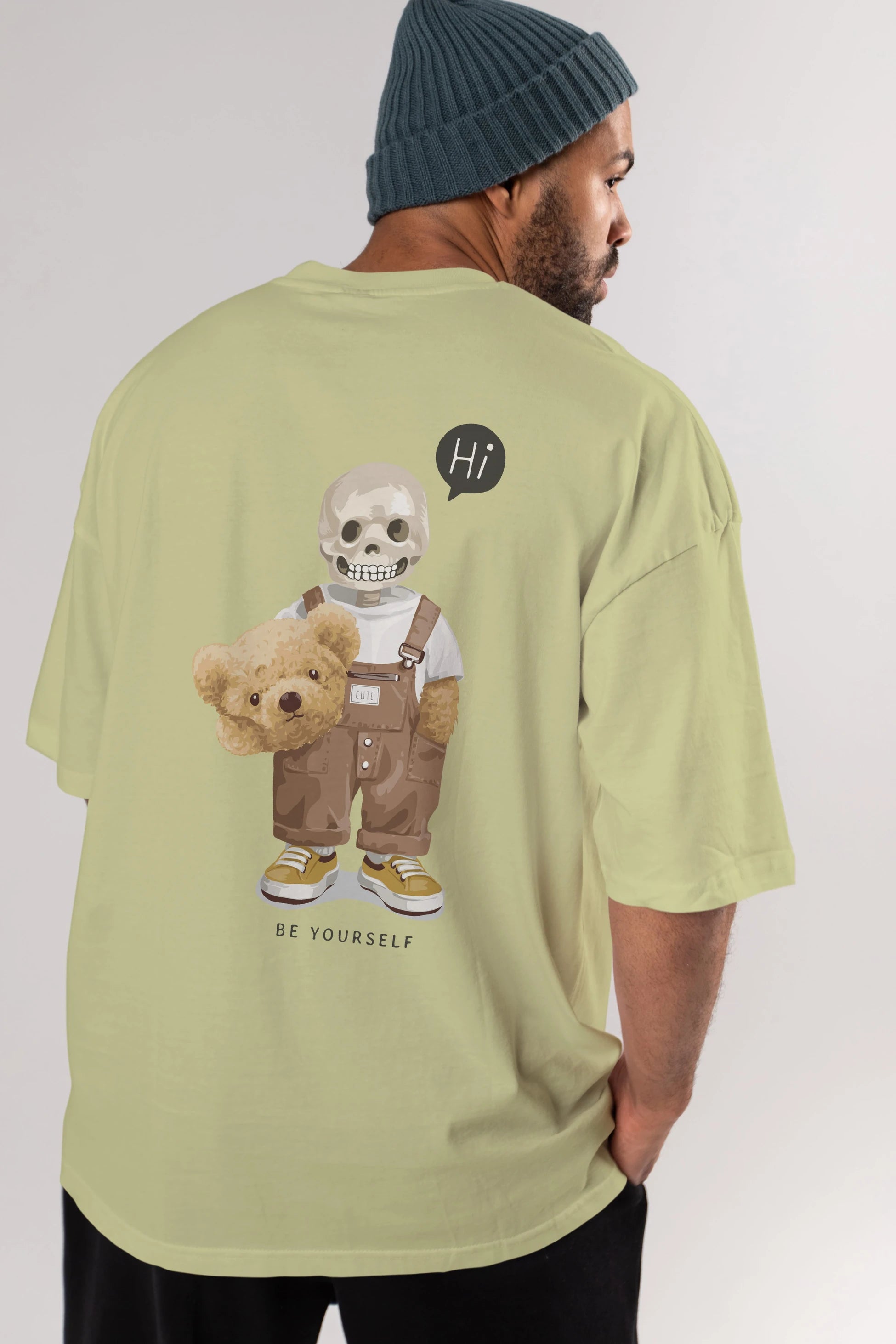 Teddy Bear hi Arka Baskılı Oversize t-shirt Erkek Kadın Unisex %100 Pamuk