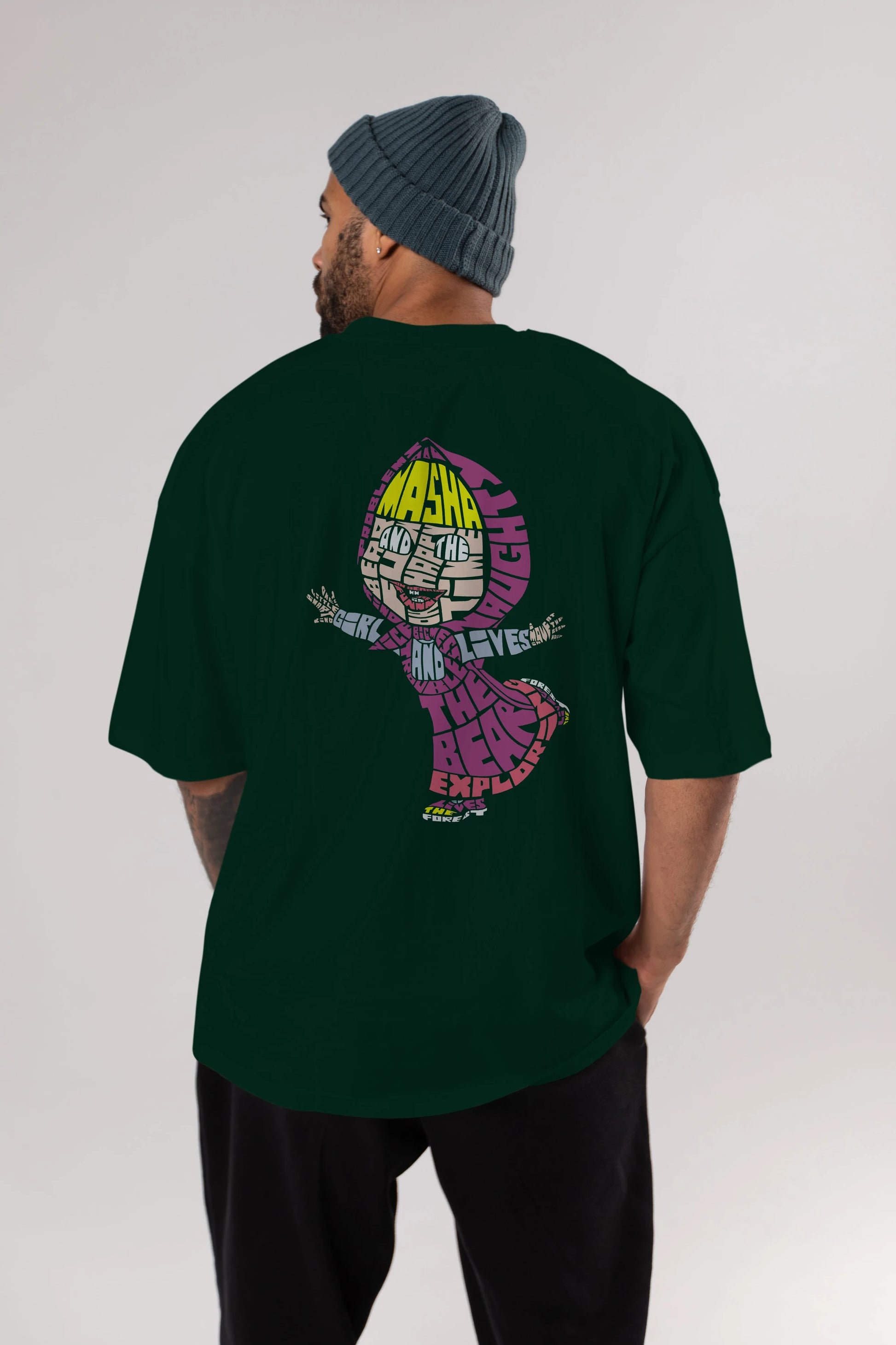 Masha And The Bear Arka Baskılı Oversize t-shirt %100 pamuk Erkek Kadın Unisex