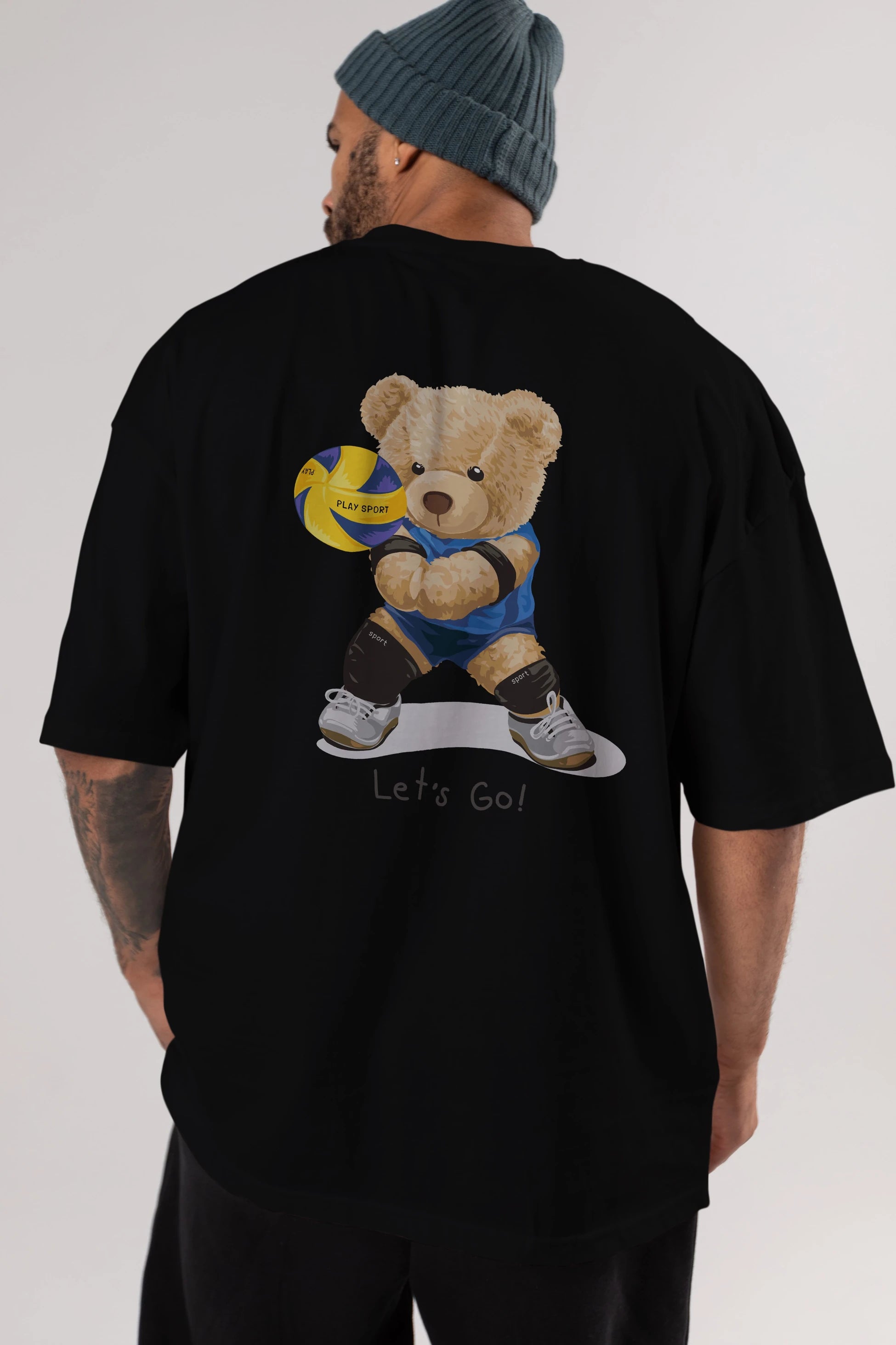 Teddy Bear Lets Go Arka Baskılı Oversize t-shirt Erkek Kadın Unisex %100 Pamuk