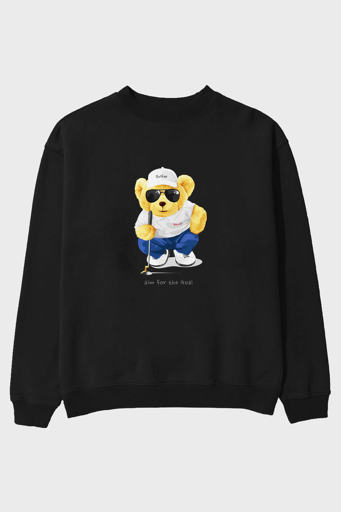 Teddy Bear Golfer Ön Baskılı Oversize Sweatshirt Erkek Kadın Unisex