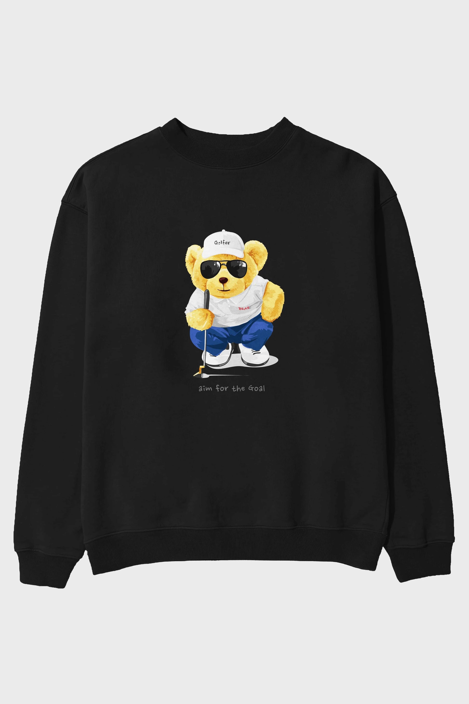 Teddy Bear Golfer Ön Baskılı Oversize Sweatshirt Erkek Kadın Unisex