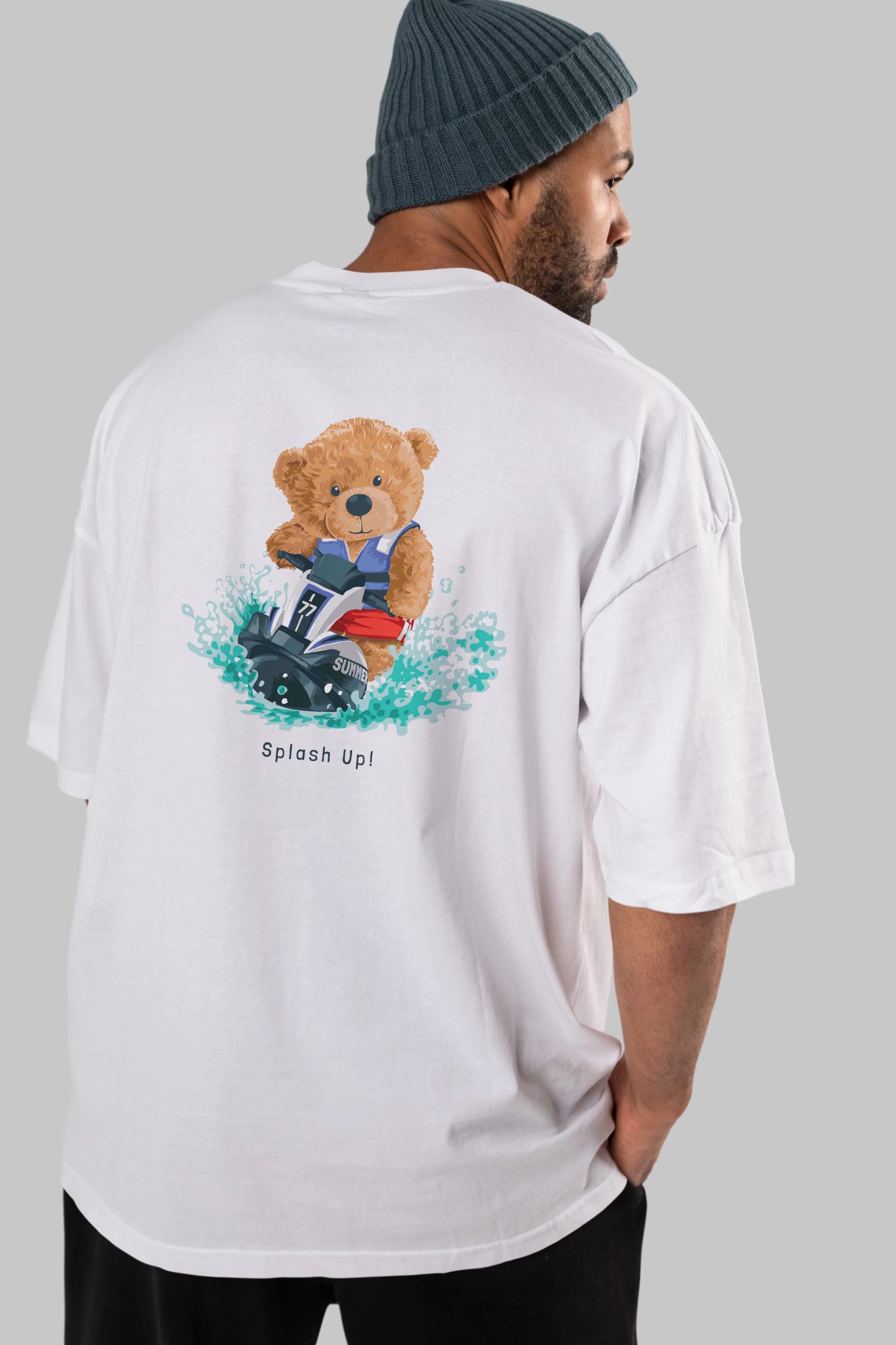 Teddy Bear Splash Up Arka Baskılı Oversize t-shirt Erkek Kadın Unisex %100 Pamuk
