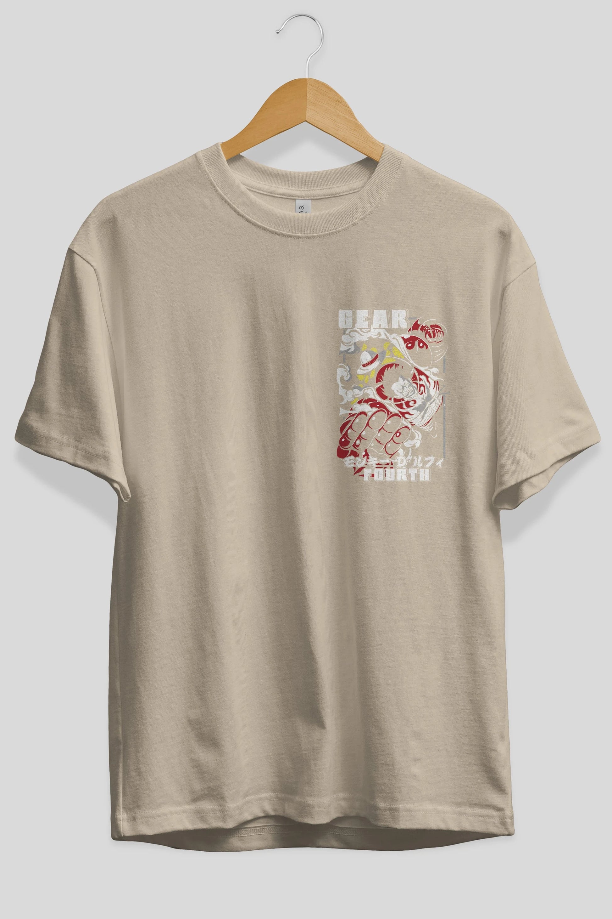 LUFFY gear fourth Ön Sol Baskılı Oversize t-shirt Erkek Kadın Unisex %100 Pamuk Bisiklet Yaka tişort