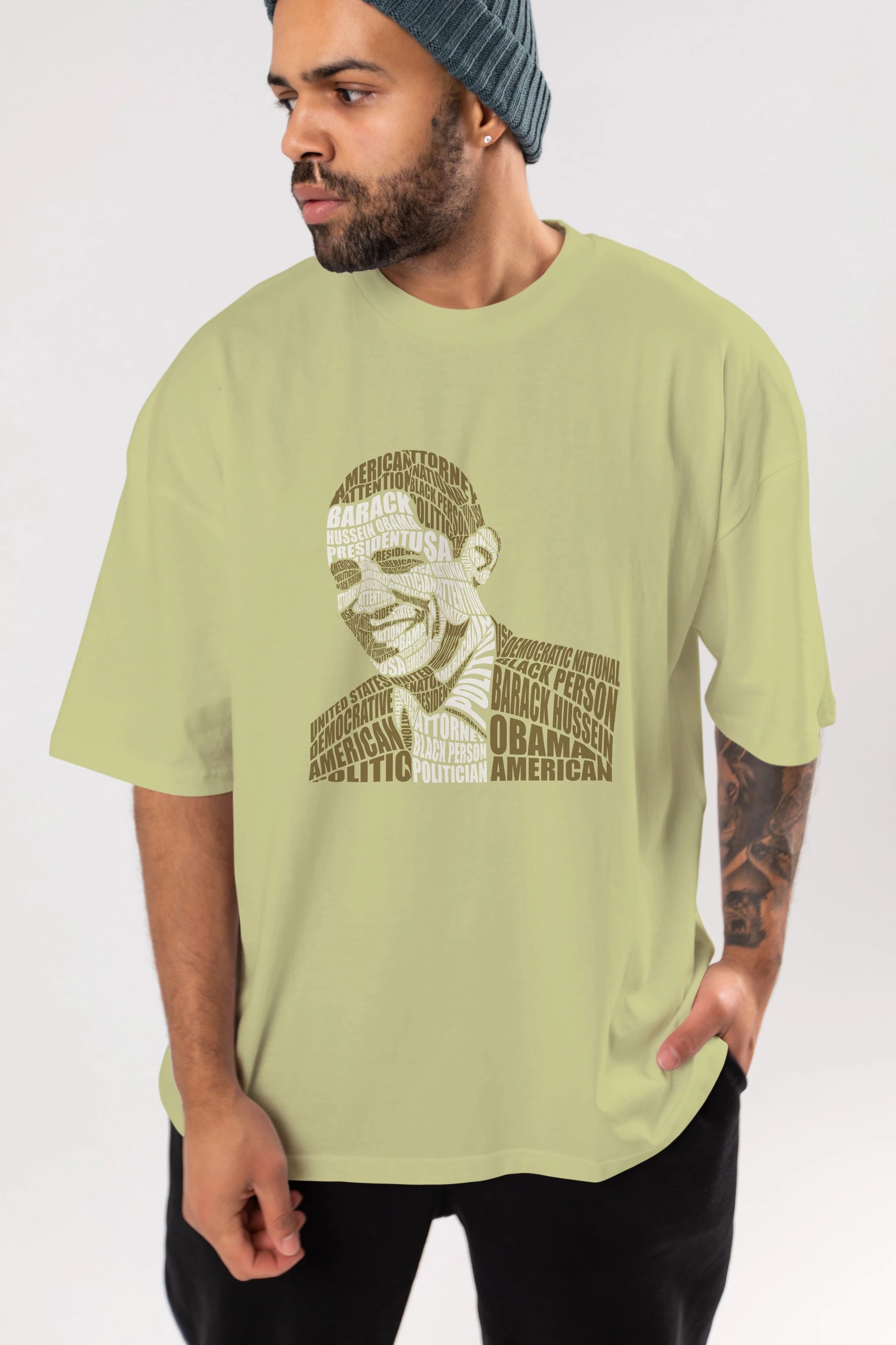 Obama Calligram Ön Baskılı Oversize t-shirt %100 pamuk Erkek Kadın Unisex