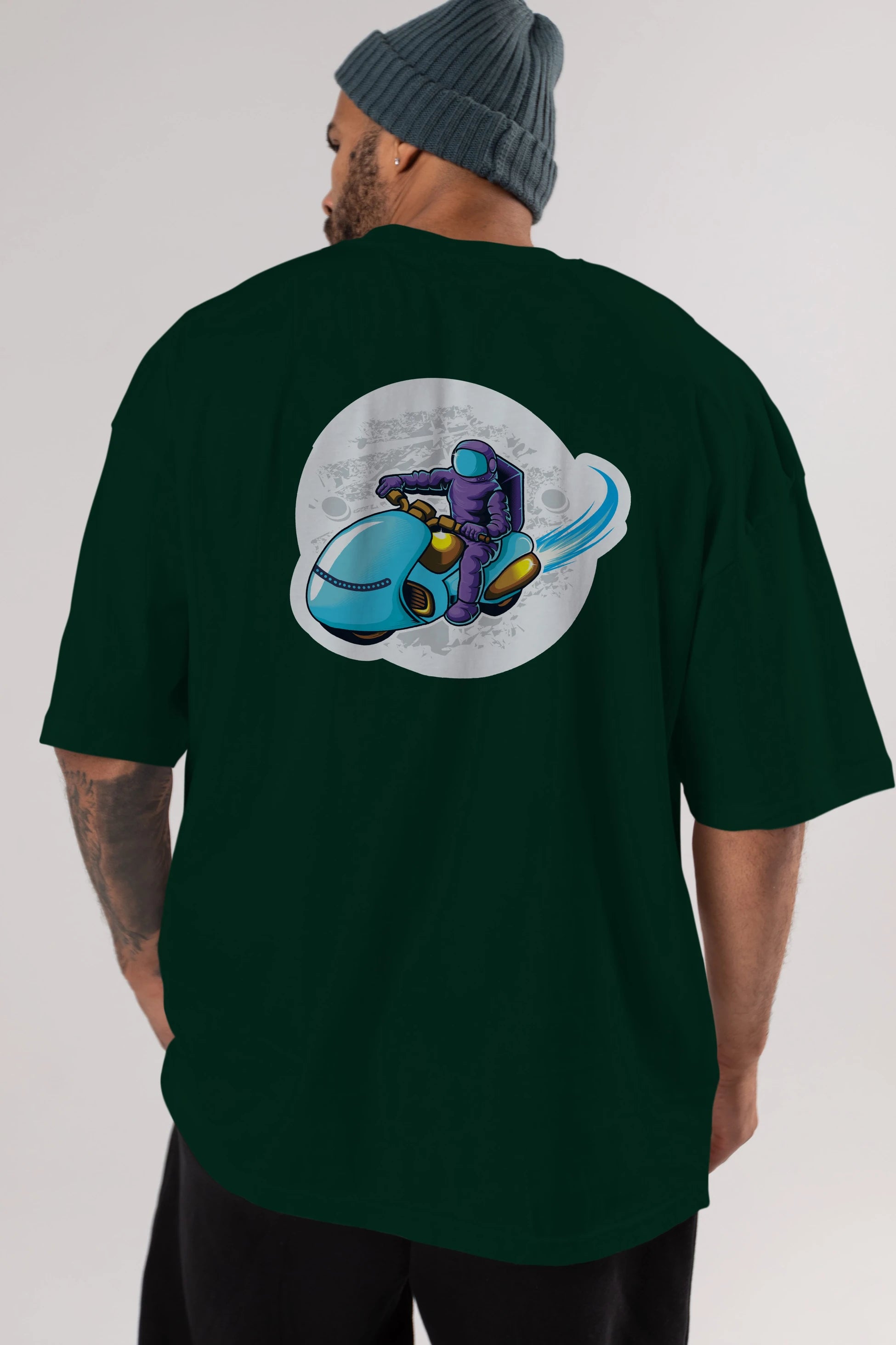 Astrorider in Space Sticker Arka Baskılı Oversize t-shirt Erkek Kadın Unisex