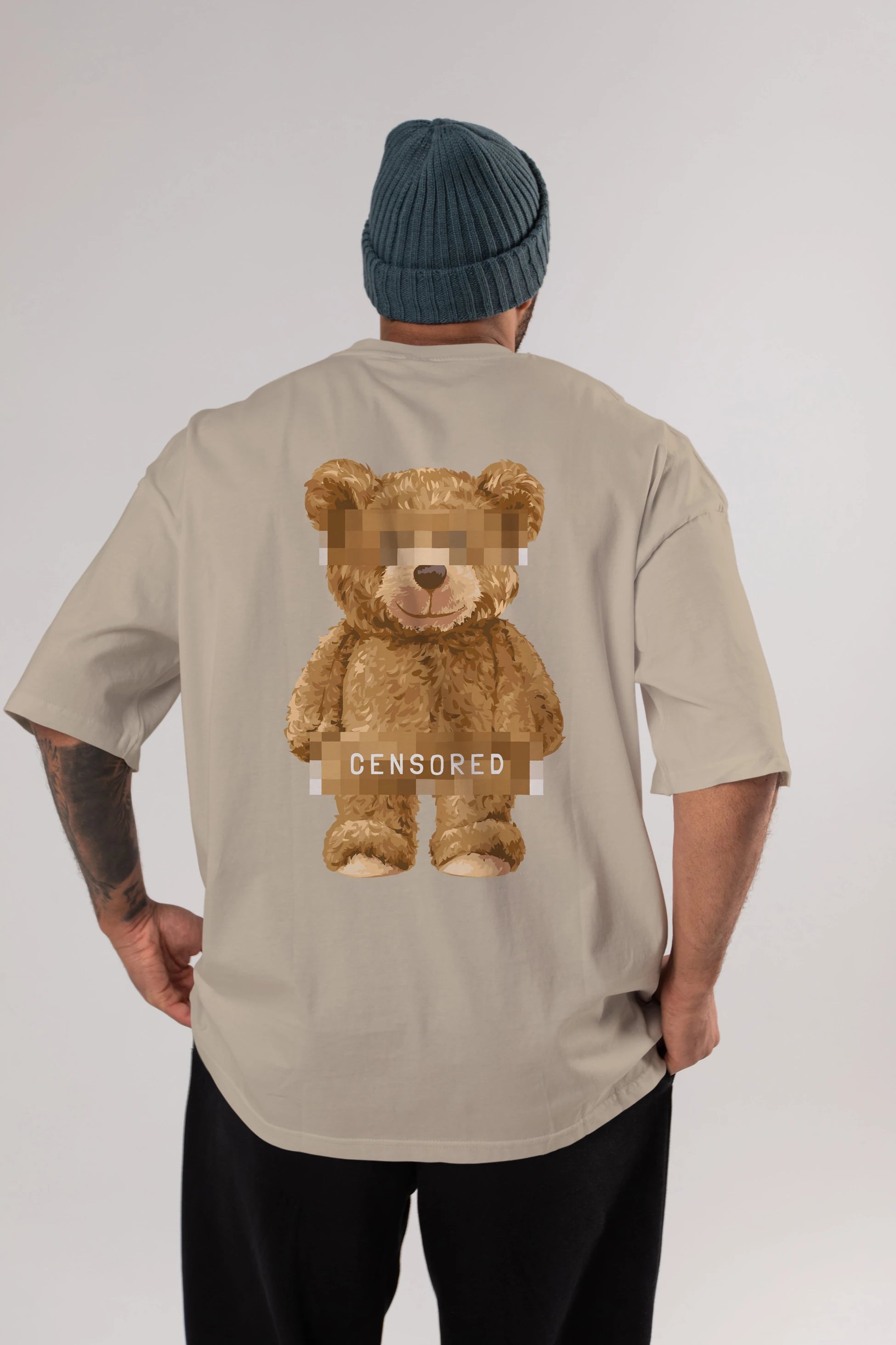 Teddy Bear Censored Arka Baskılı Oversize t-shirt Erkek Kadın Unisex %100 Pamuk